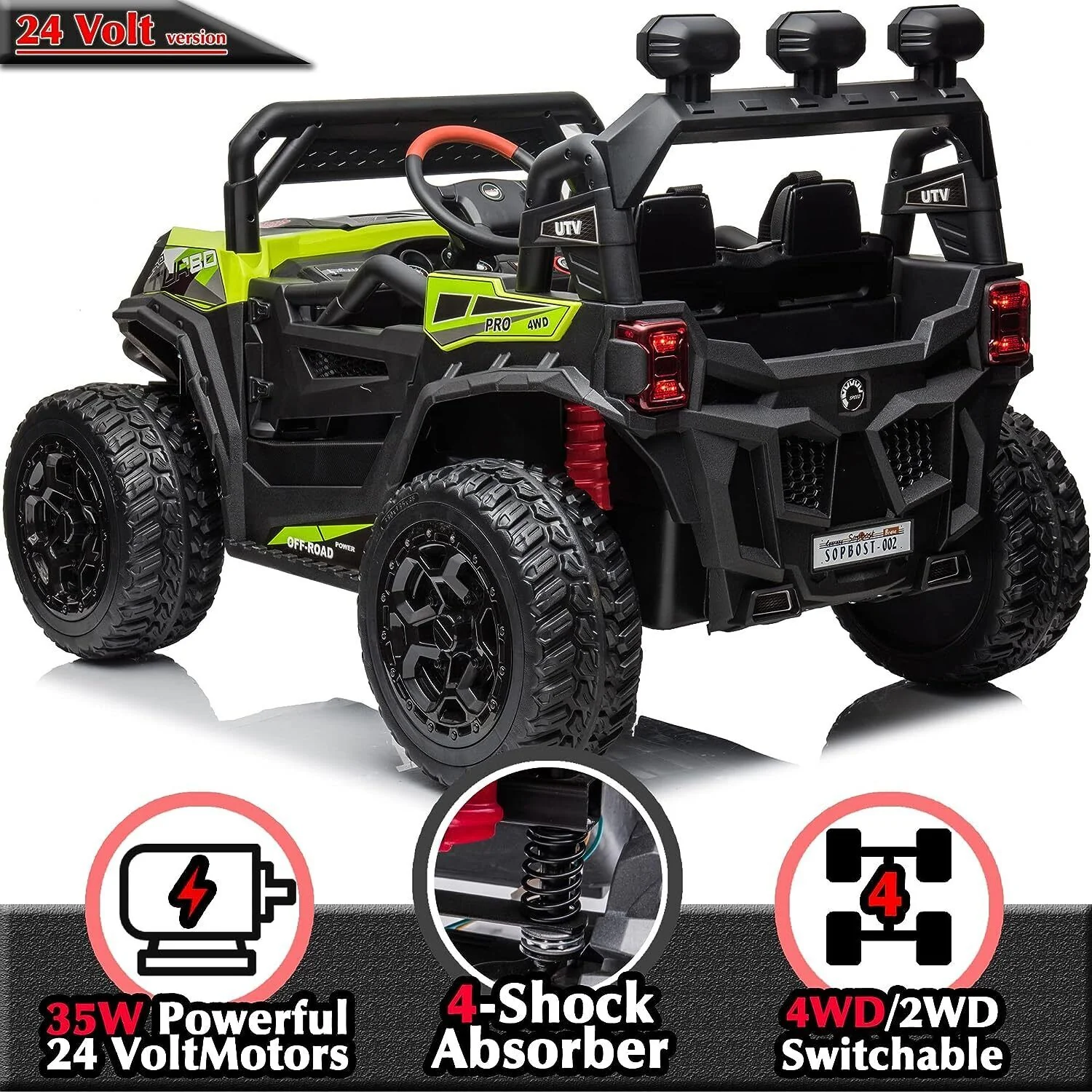 24V 4x4 Ride-On Toy with Remote Control - Electric Kids Car Truck 4 Wheeler Quad - Image 3