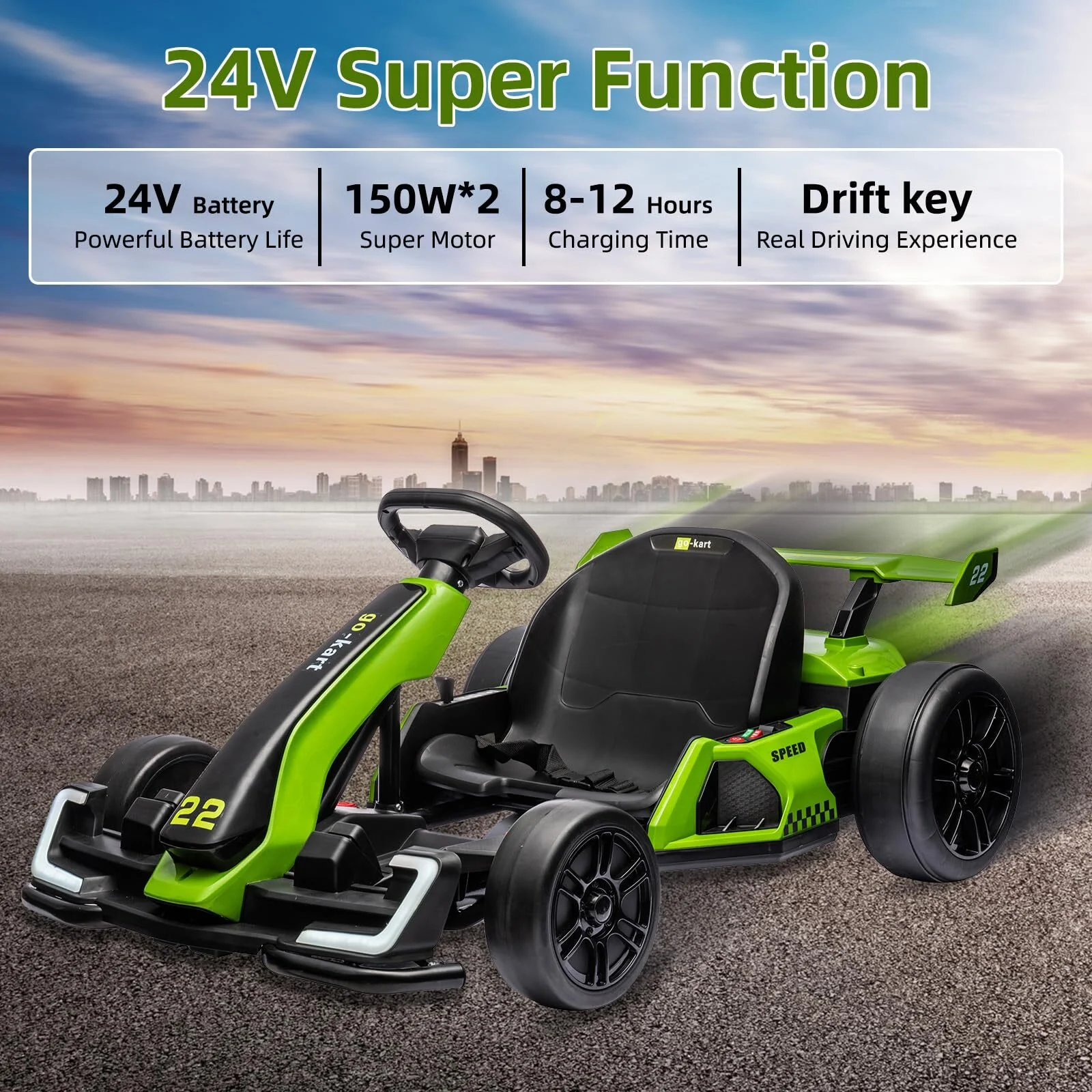 24V Electric Go-Kart for Kids with 300W Motor, 7.5 MPH Speed, Drift and Sport Modes - Image 10