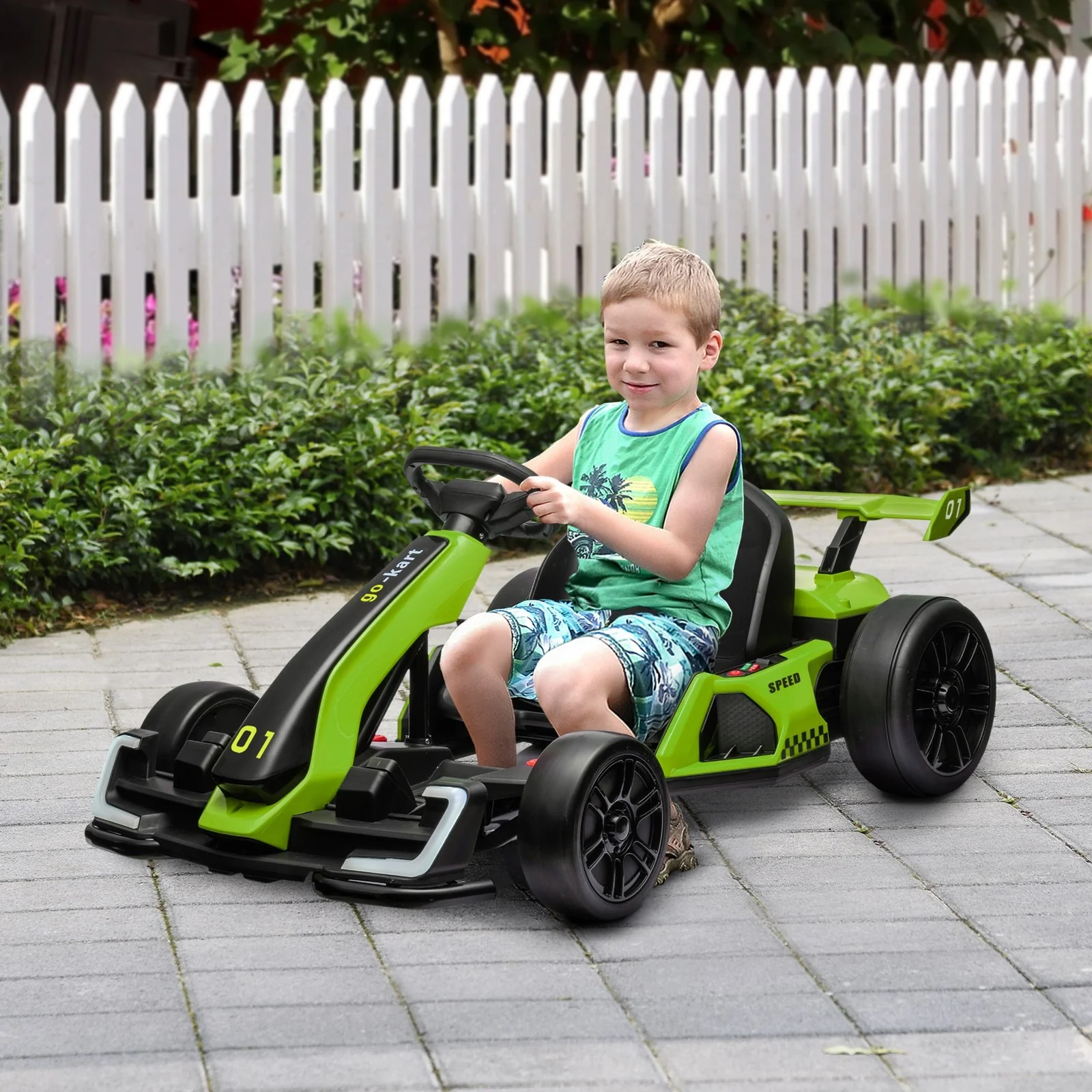 24V Electric Go-Kart with Adjustable Seat and Slow Start, 7.5 MPH, Green