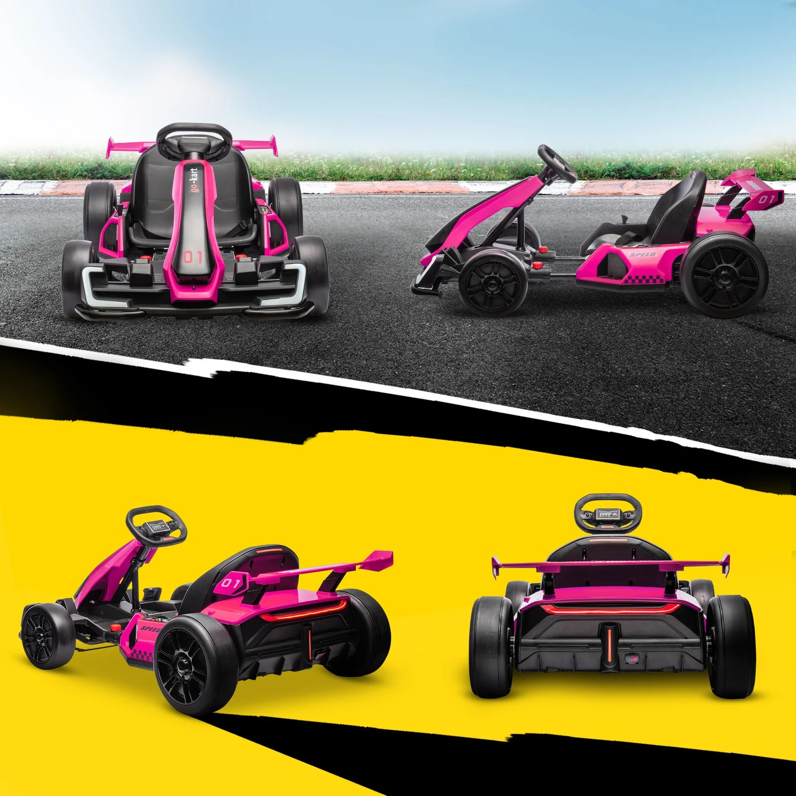 24V Electric Go-Kart with Adjustable Seat and 7.5 MPH Speed, Slow Start, Pink - Image 11
