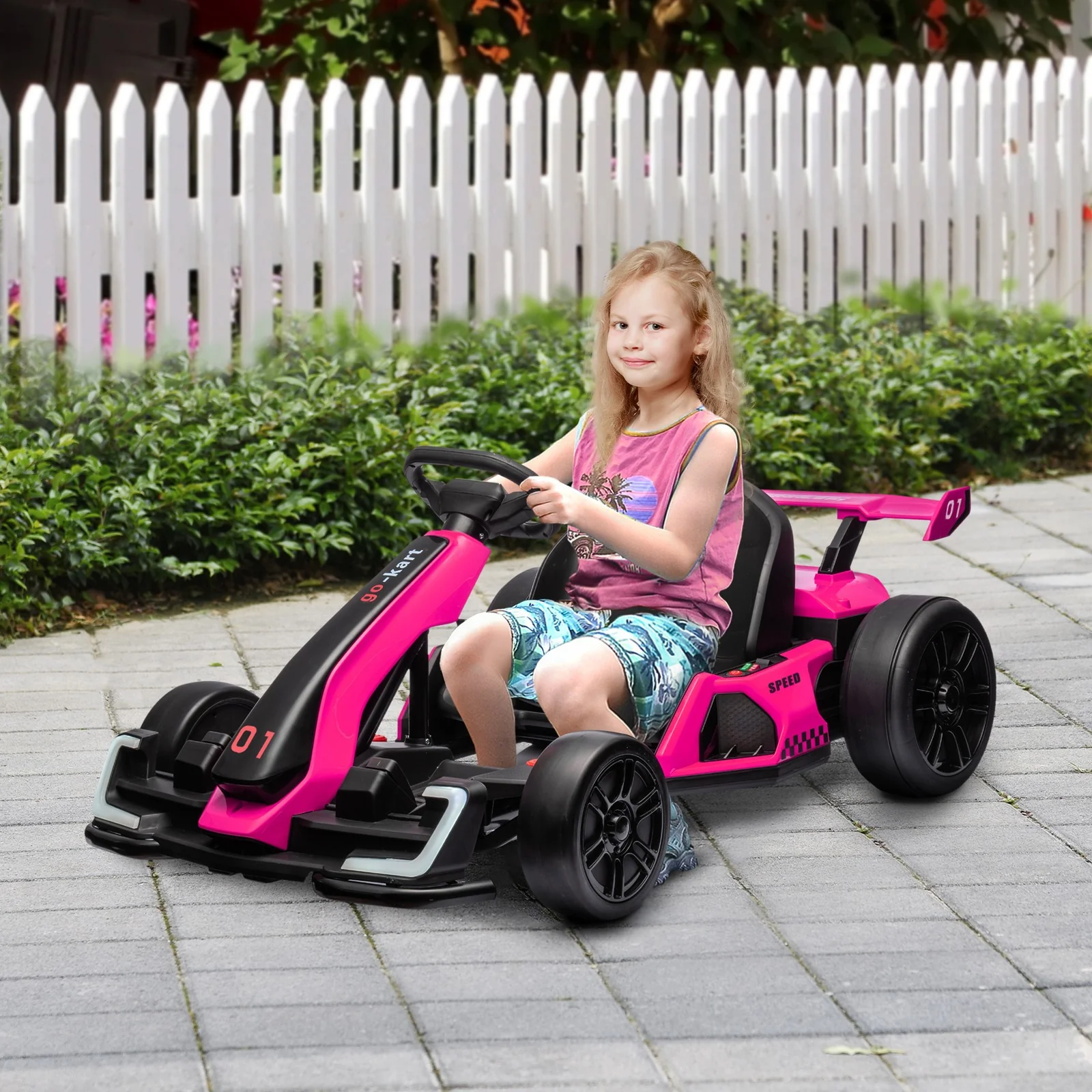24V Electric Go-Kart with Adjustable Seat and 7.5 MPH Speed, Slow Start, Pink - Image 12