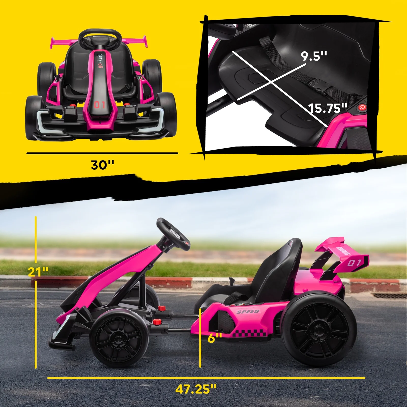 24V Electric Go-Kart with Adjustable Seat and 7.5 MPH Speed, Slow Start, Pink - Image 2