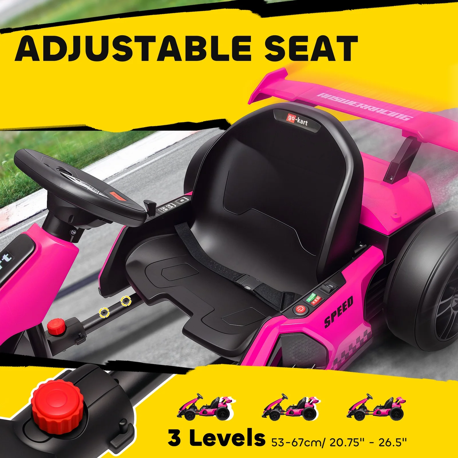 24V Electric Go-Kart with Adjustable Seat and 7.5 MPH Speed, Slow Start, Pink - Image 7