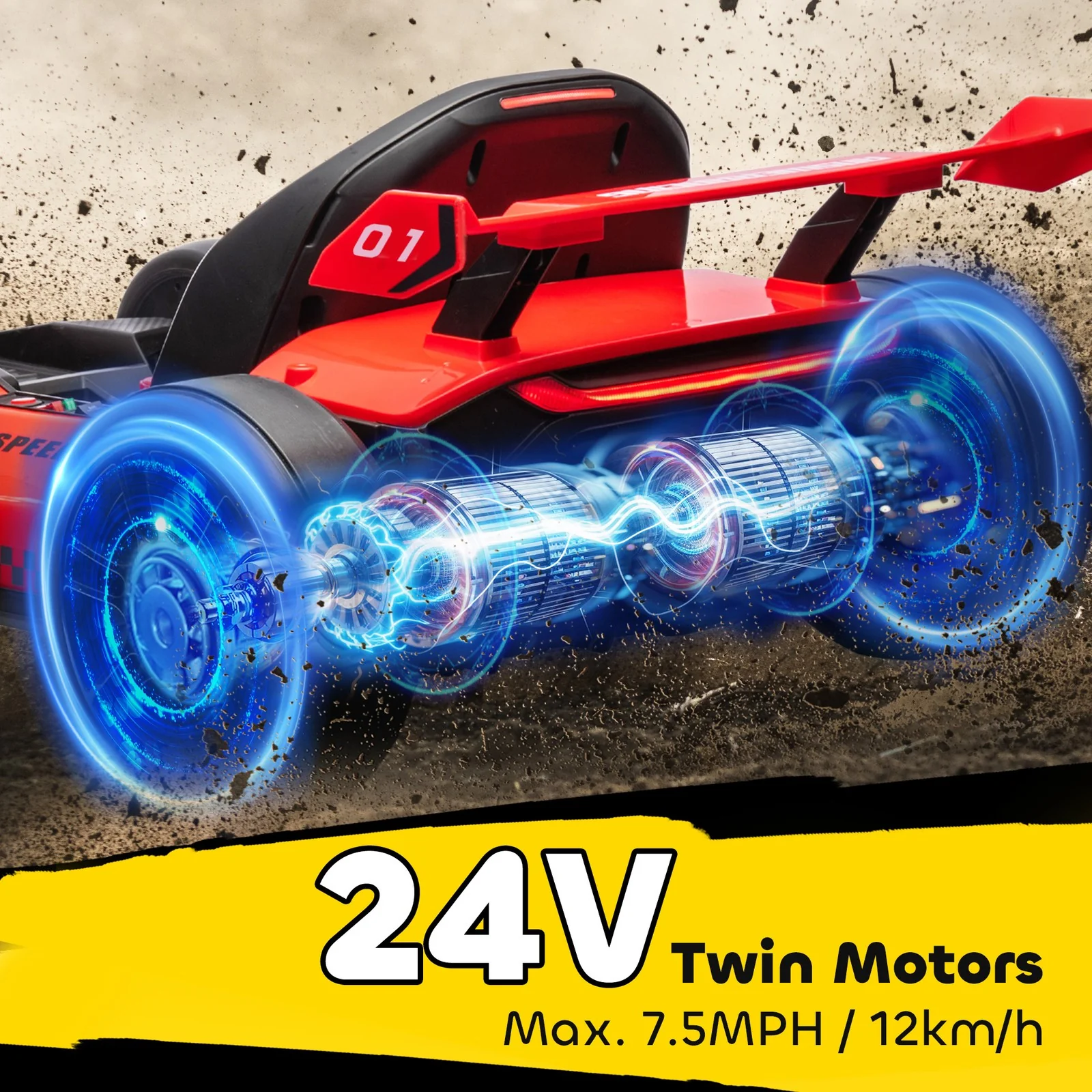 24V Electric Go-Kart with Adjustable Seat and Slow Start, 7.5 MPH, Red - Image 7