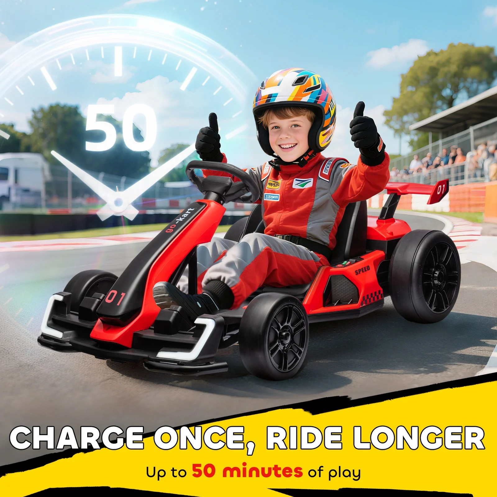 24V Electric Go-Kart with Adjustable Seat and Slow Start, 7.5 MPH, Red - Image 8