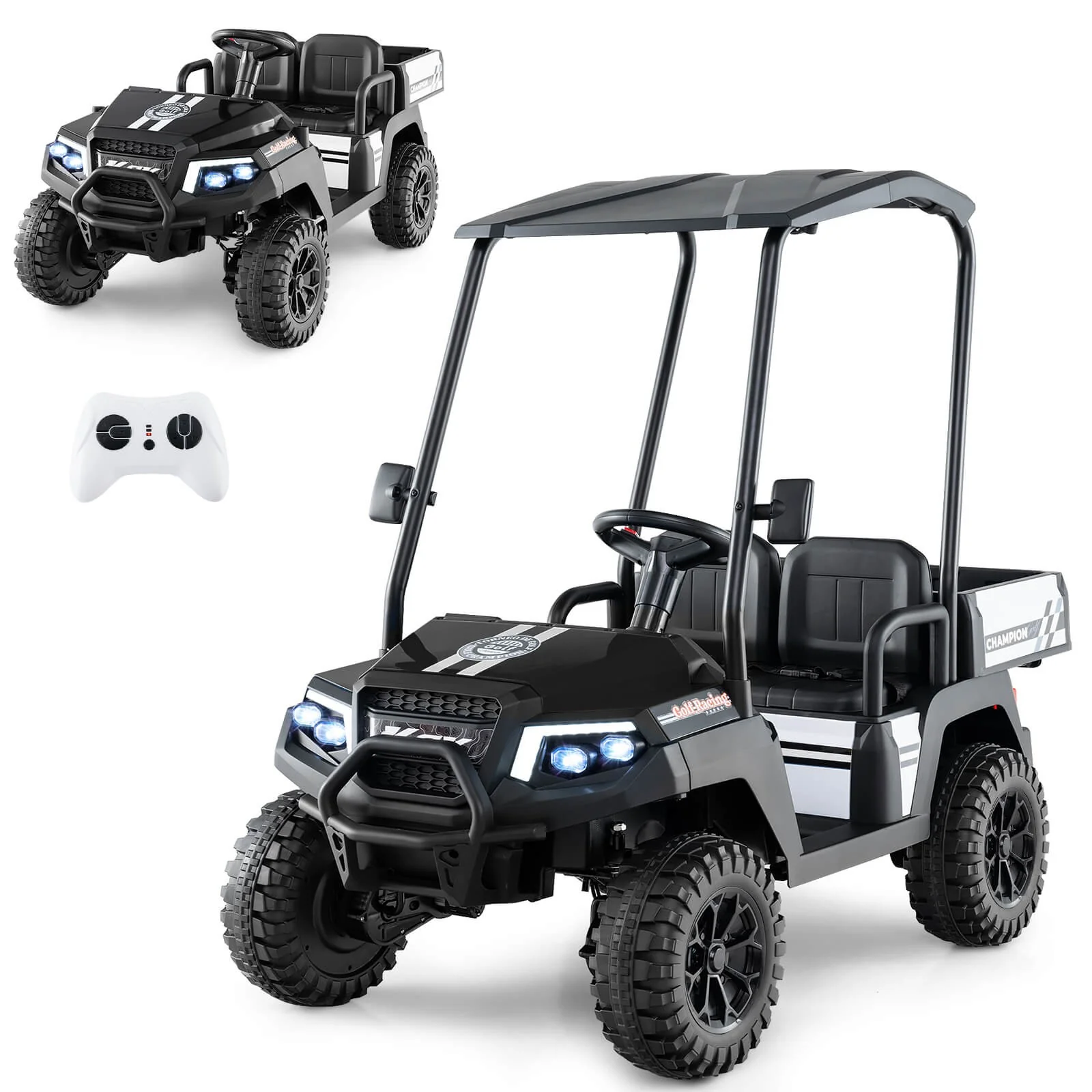 24V 7AH Kids 2-Seater 4WD Ride-On Golf Cart with Storage and Remote Control Black - Image 10