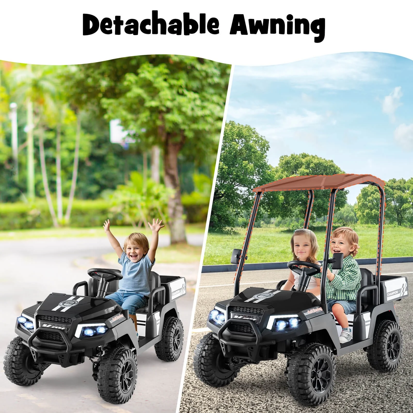 24V 7AH Kids 2-Seater 4WD Ride-On Golf Cart with Storage and Remote Control Black - Image 4