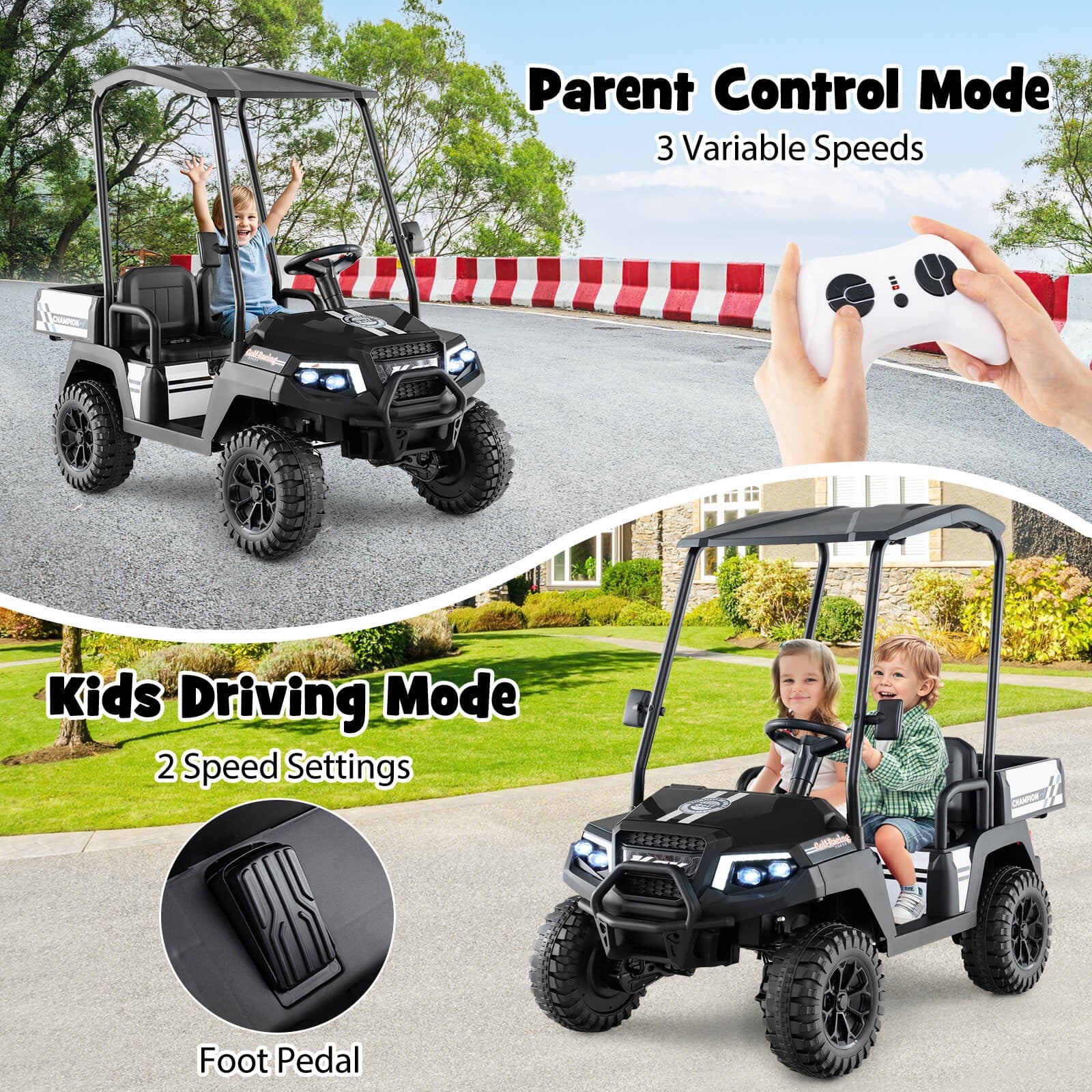 24V 7AH Kids 2-Seater 4WD Ride-On Golf Cart with Storage and Remote Control Black - Image 5