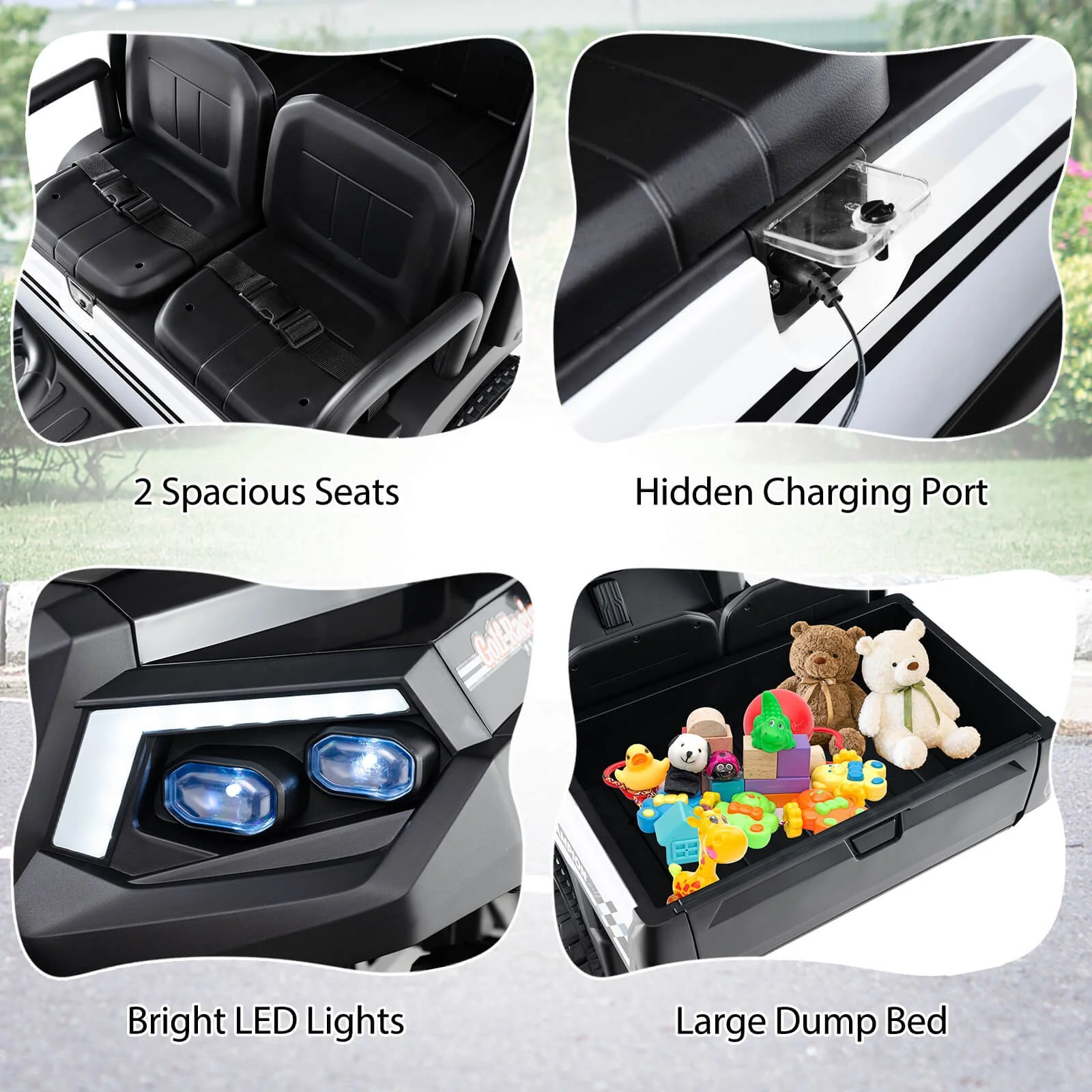 24V 7AH Kids 2-Seater 4WD Ride-On Golf Cart with Storage and Remote Control Black - Image 9