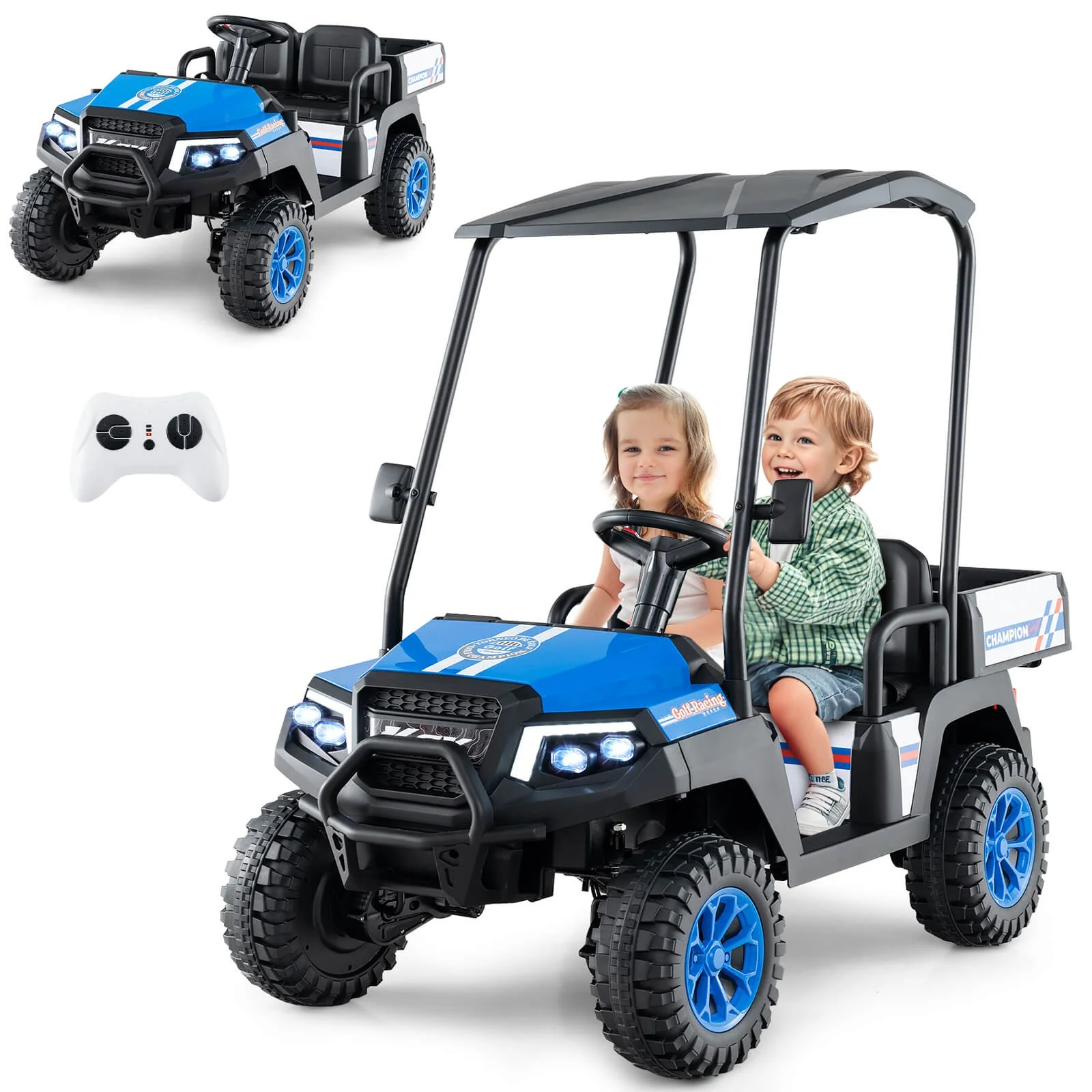 24V 7AH Kids 4WD 2-Seater Ride-On Golf Cart with Storage and Remote Control Navy
