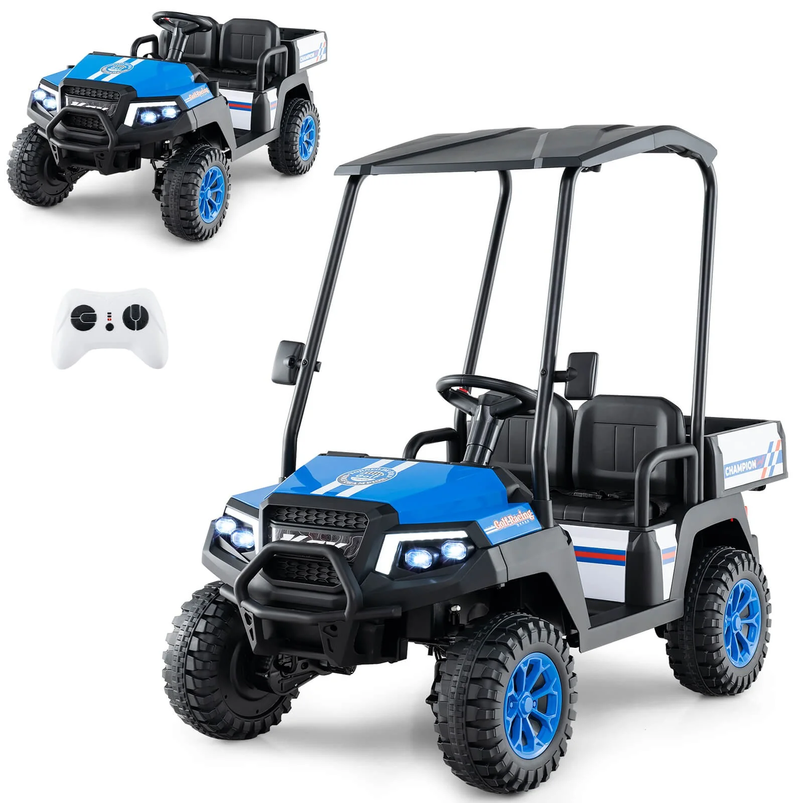 24V 7AH Kids 4WD 2-Seater Ride-On Golf Cart with Storage and Remote Control Navy - Image 10