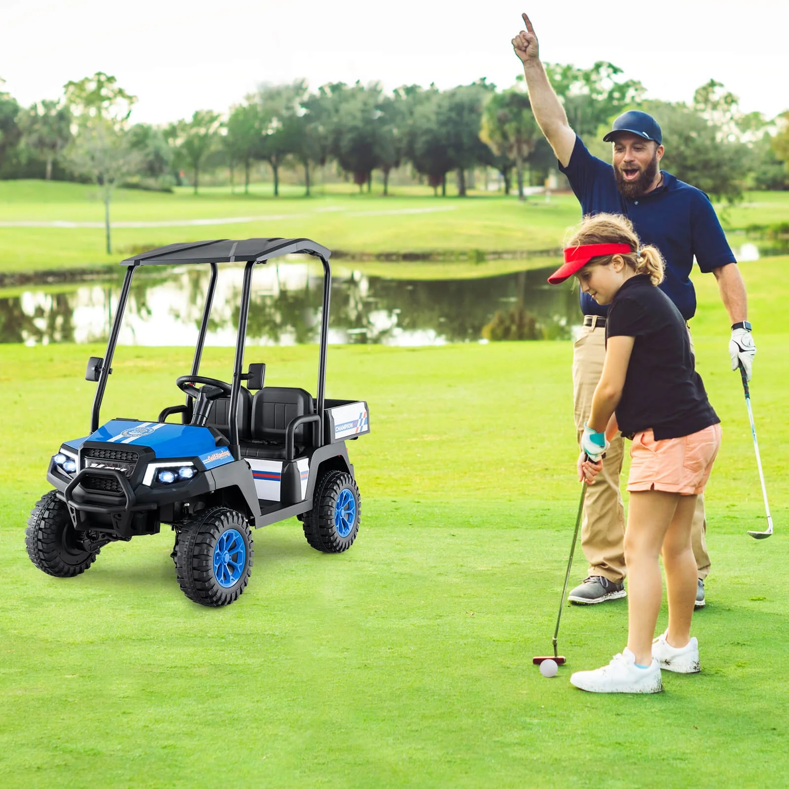 24V 7AH Kids 4WD 2-Seater Ride-On Golf Cart with Storage and Remote Control Navy - Image 3