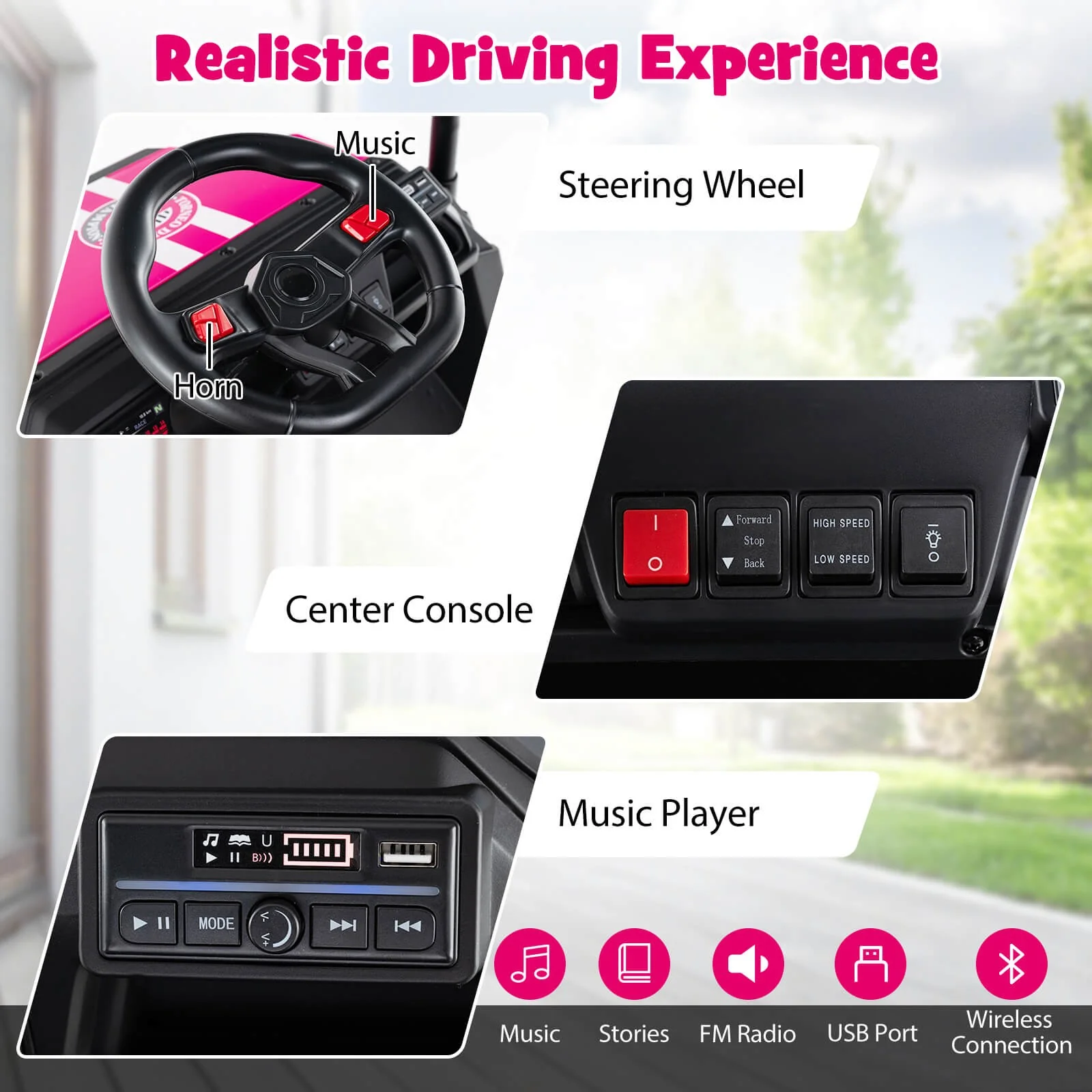 24V 7AH Kids 2-Seater 4WD Ride-On Golf Cart with Storage and Remote Control Pink - Image 6