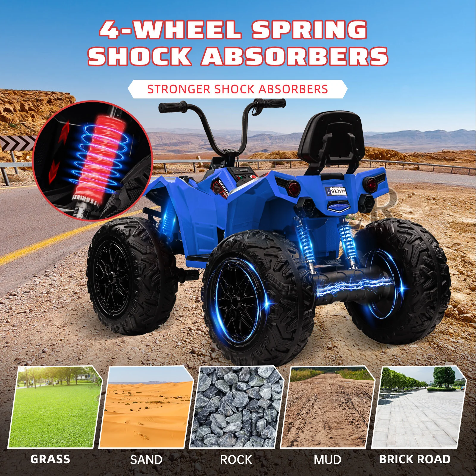 24V 7AH Battery Powered Kids 4WD Electric Ride-On ATV Quad Vehicle - Image 6