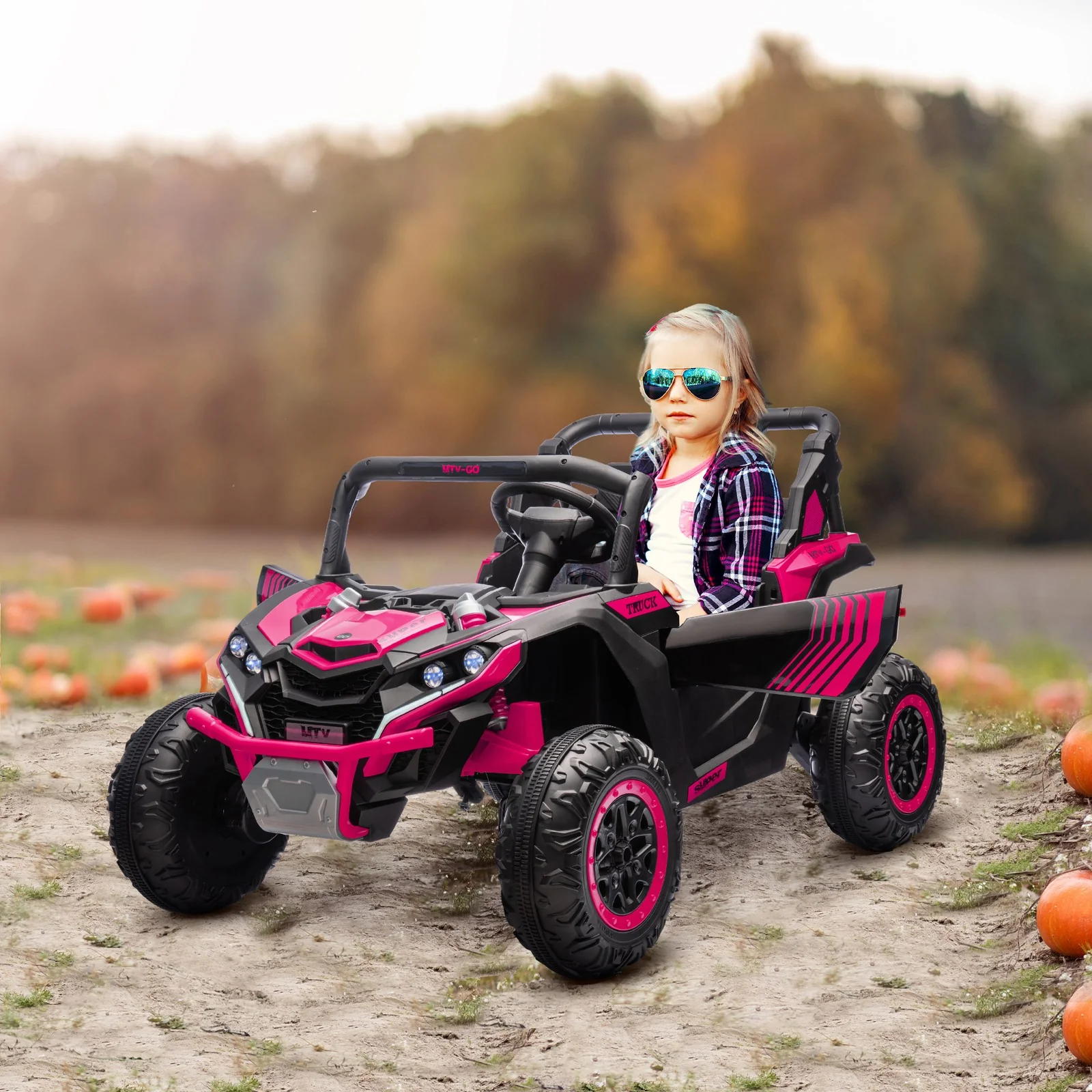 24V 7AH Pink 2-Seater Ride-On UTV Car with Music and 4 MPH Speed - Image 12