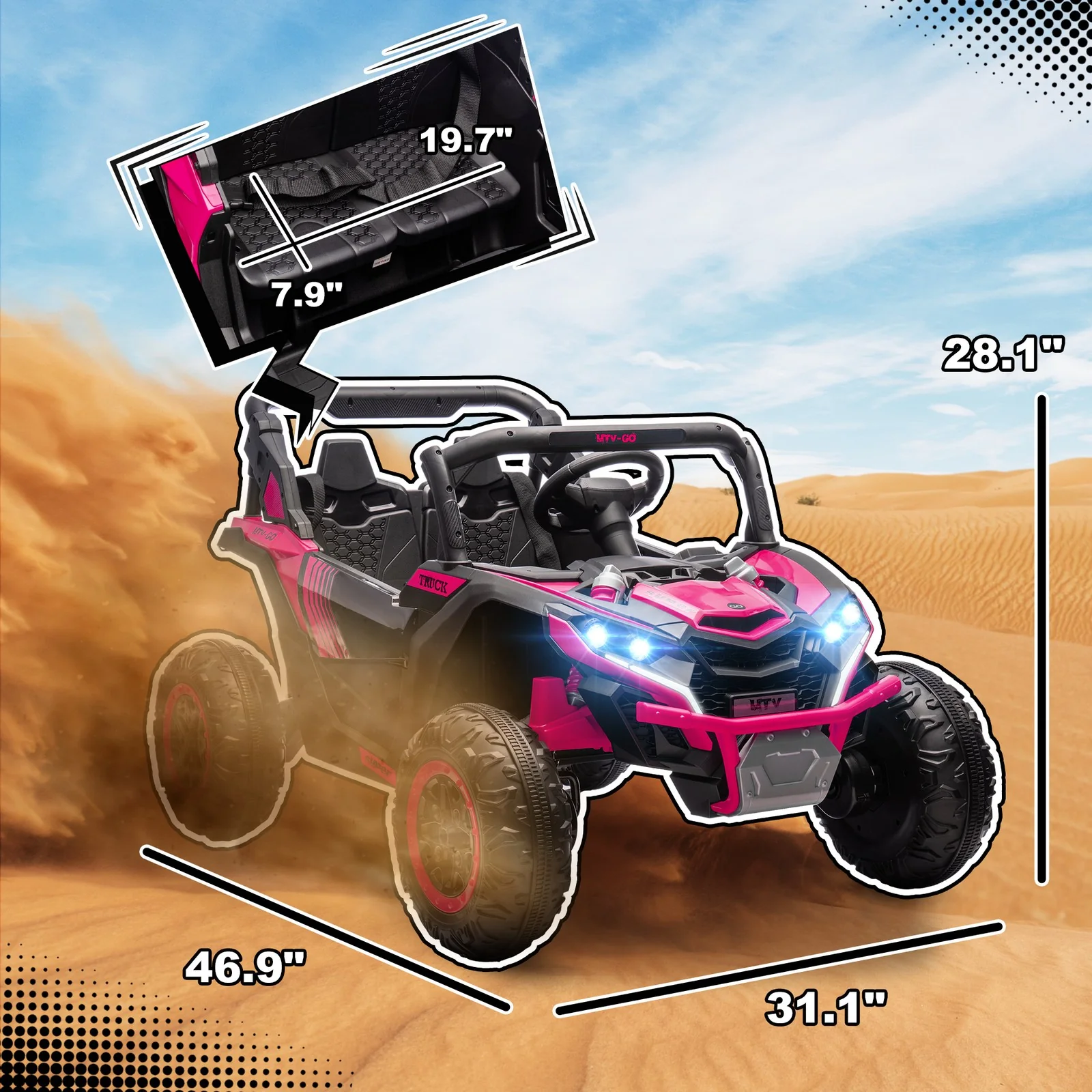 24V 7AH Pink 2-Seater Ride-On UTV Car with Music and 4 MPH Speed - Image 2