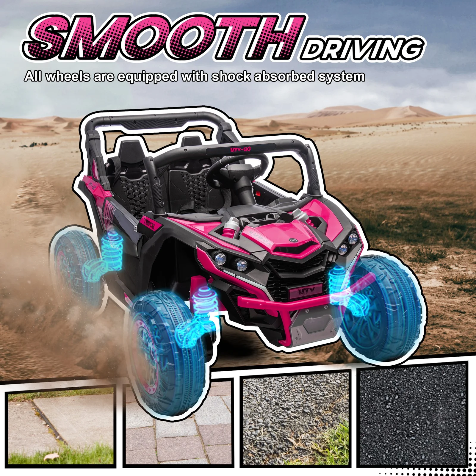 24V 7AH Pink 2-Seater Ride-On UTV Car with Music and 4 MPH Speed - Image 6
