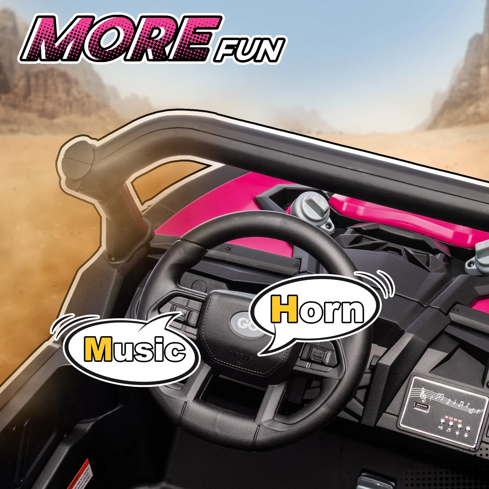 24V 7AH Pink 2-Seater Ride-On UTV Car with Music and 4 MPH Speed - Image 8