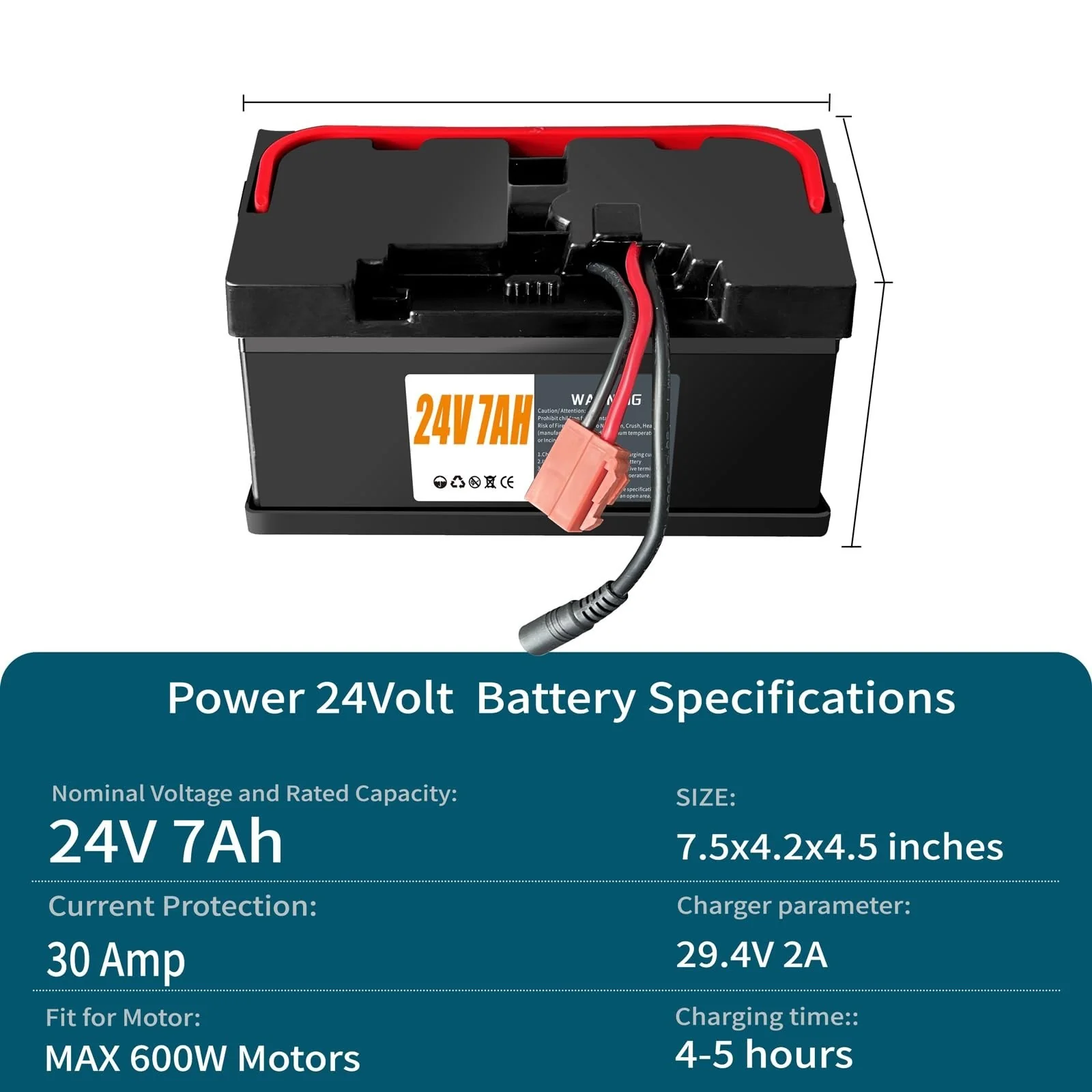 24V 7Ah Lightweight Ride-On Car Battery with 2A Charger for 4x4 UTV - Image 4