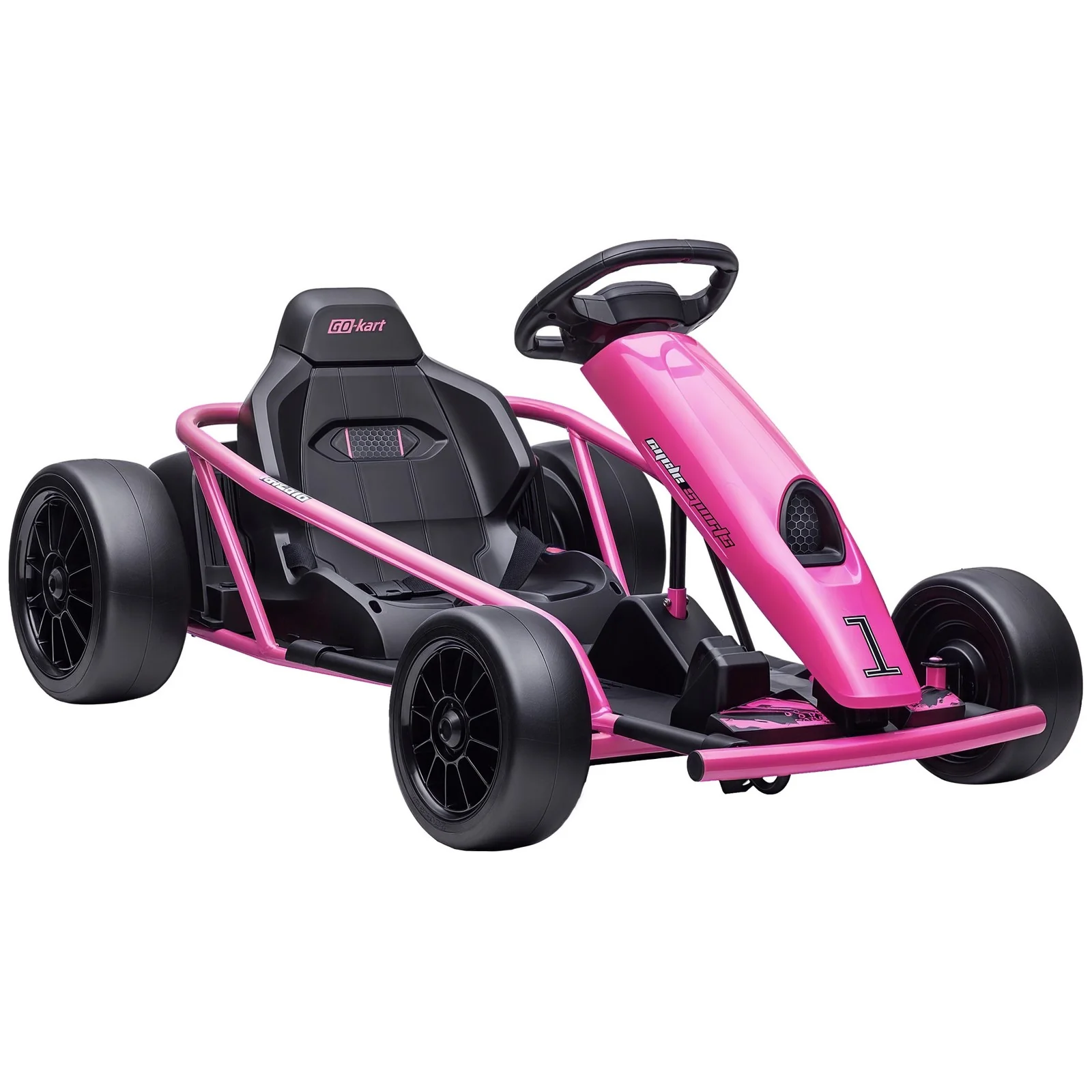 24V Electric Go-Kart with 8.1 MPH Speed, Music, Horn, Honking, Slow Start - Pink