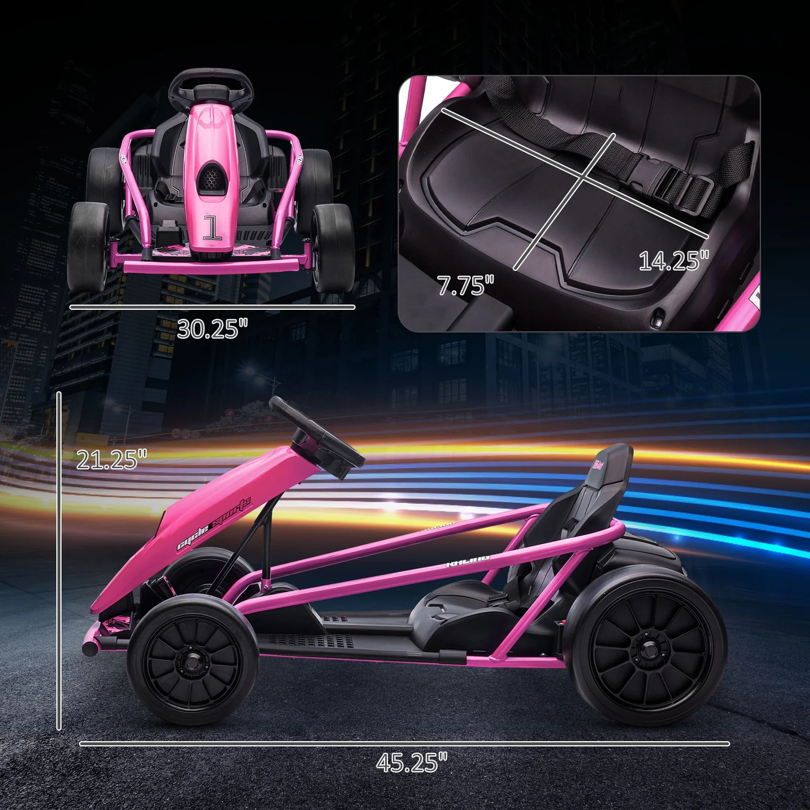 24V Electric Go-Kart with 8.1 MPH Speed, Music, Horn, Honking, Slow Start - Pink - Image 3