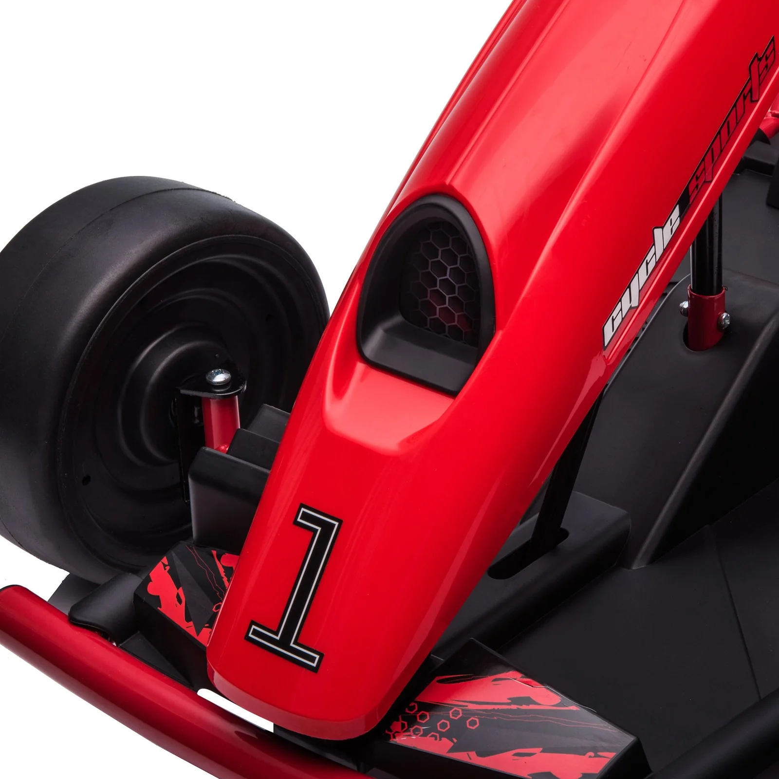 24V Electric Go-Kart in Red with 8.1 MPH Speed, Music, Horn, and Slow Start Features - Image 11