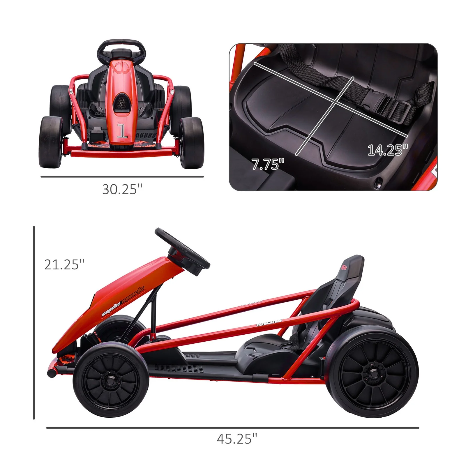24V Electric Go-Kart in Red with 8.1 MPH Speed, Music, Horn, and Slow Start Features - Image 2