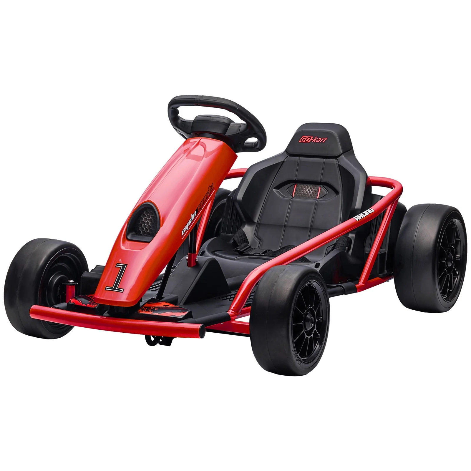 24V Electric Go-Kart in Red with 8.1 MPH Speed, Music, Horn, and Slow Start Features - Image 4