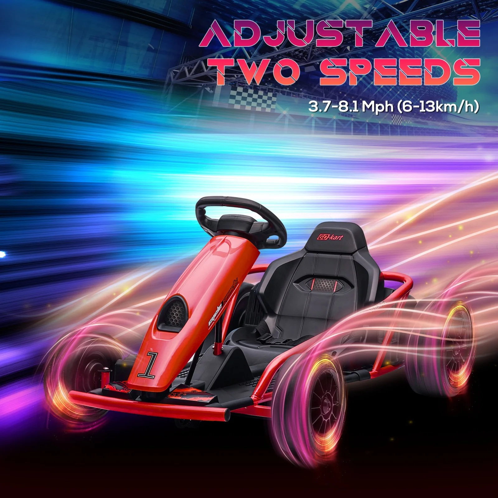 24V Electric Go-Kart in Red with 8.1 MPH Speed, Music, Horn, and Slow Start Features - Image 6