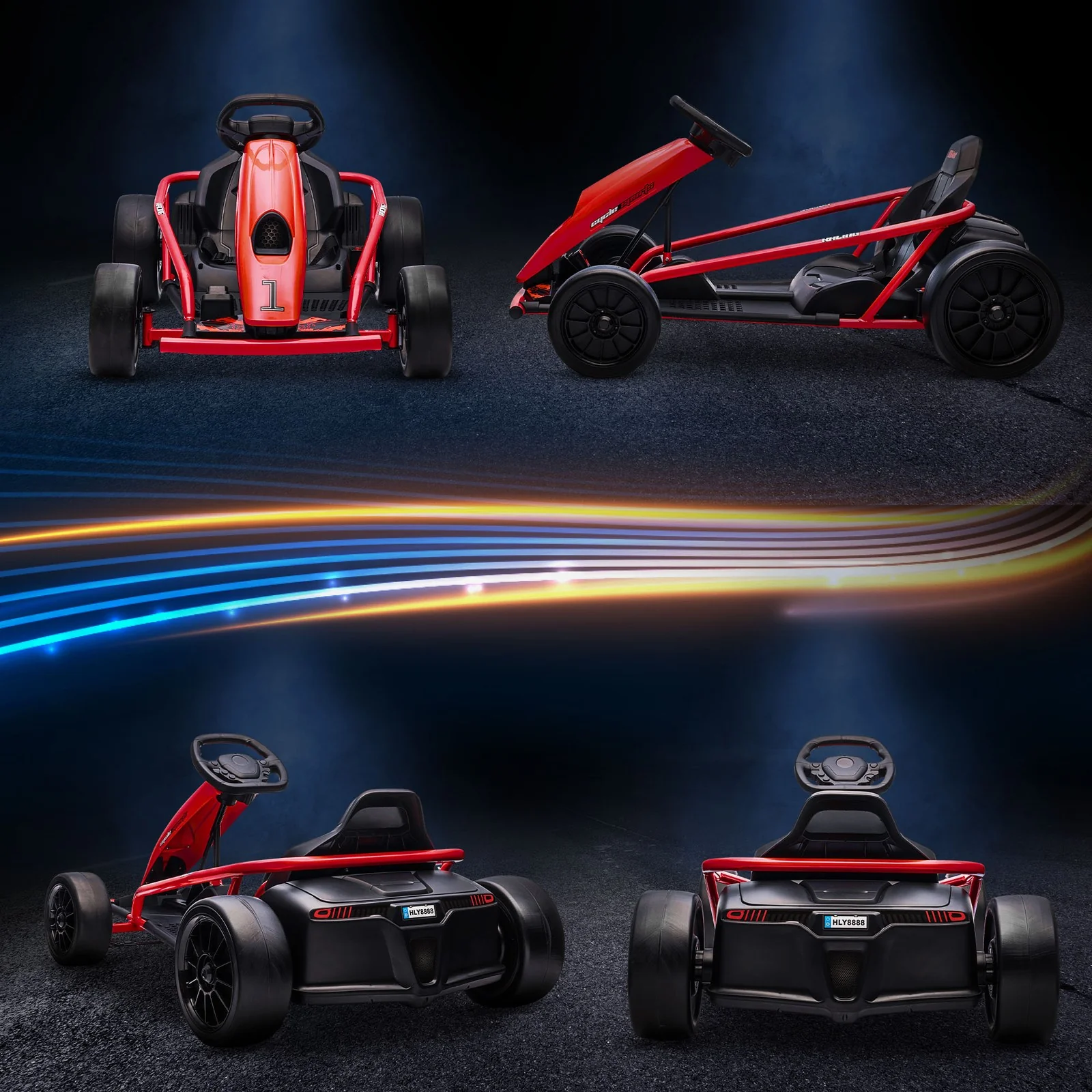 24V Electric Go-Kart in Red with 8.1 MPH Speed, Music, Horn, and Slow Start Features - Image 8