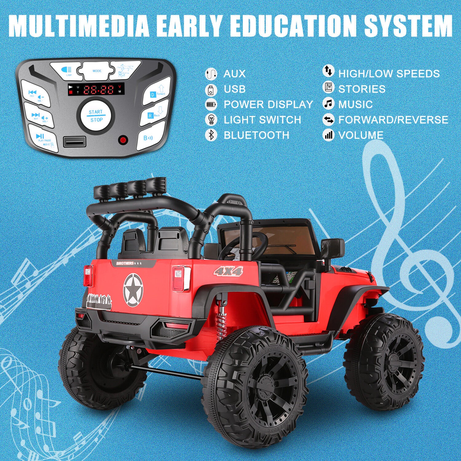 24V 9AH 2-Seater Kids Ride-On Truck Car with Remote Control, 3-Speed, Dual 200W Motors - Image 3