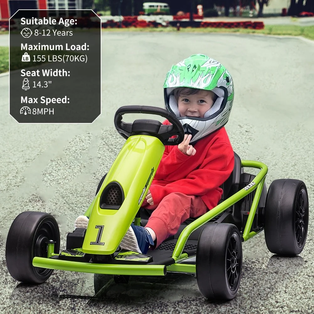 24V 9Ah Kids Ride-On Go Kart Toy High-Speed 8MPH Drifting Car - Image 2