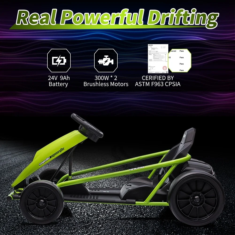 24V 9Ah Kids Ride-On Go Kart Toy High-Speed 8MPH Drifting Car - Image 5