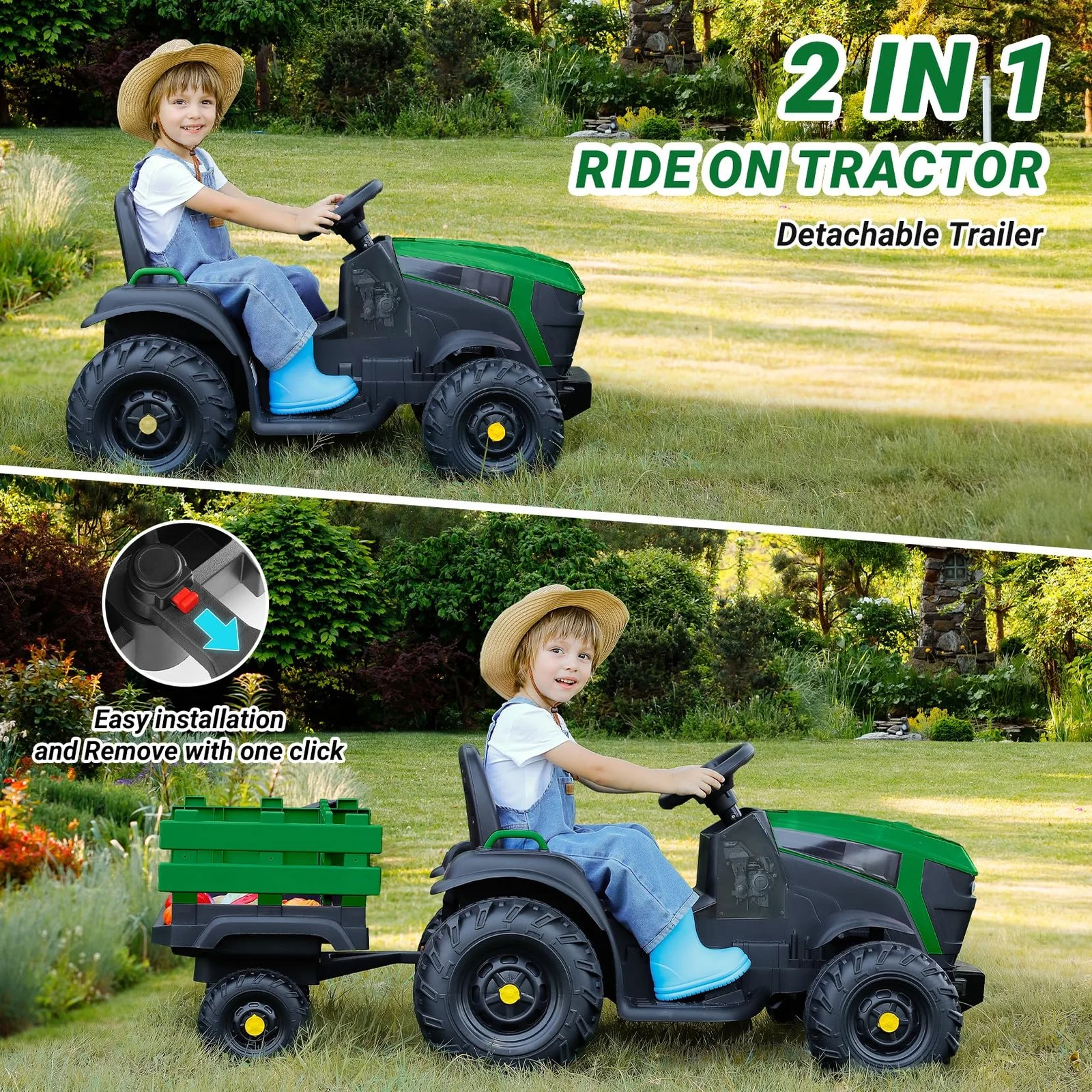 24V 9AH Electric Ride-On Tractor with Detachable Trailer and 400W Motors - Image 3