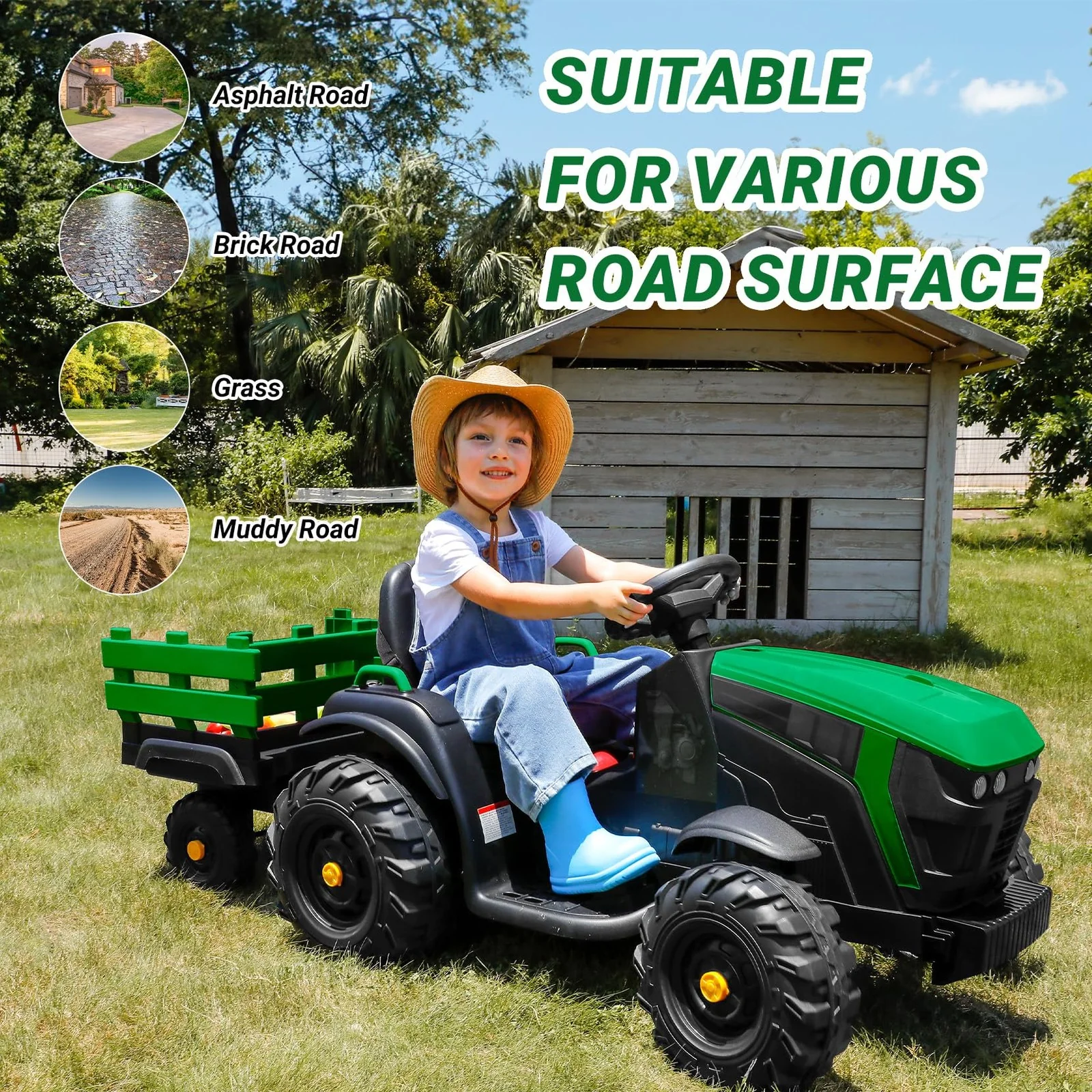 24V 9AH Electric Ride-On Tractor with Detachable Trailer and 400W Motors - Image 4