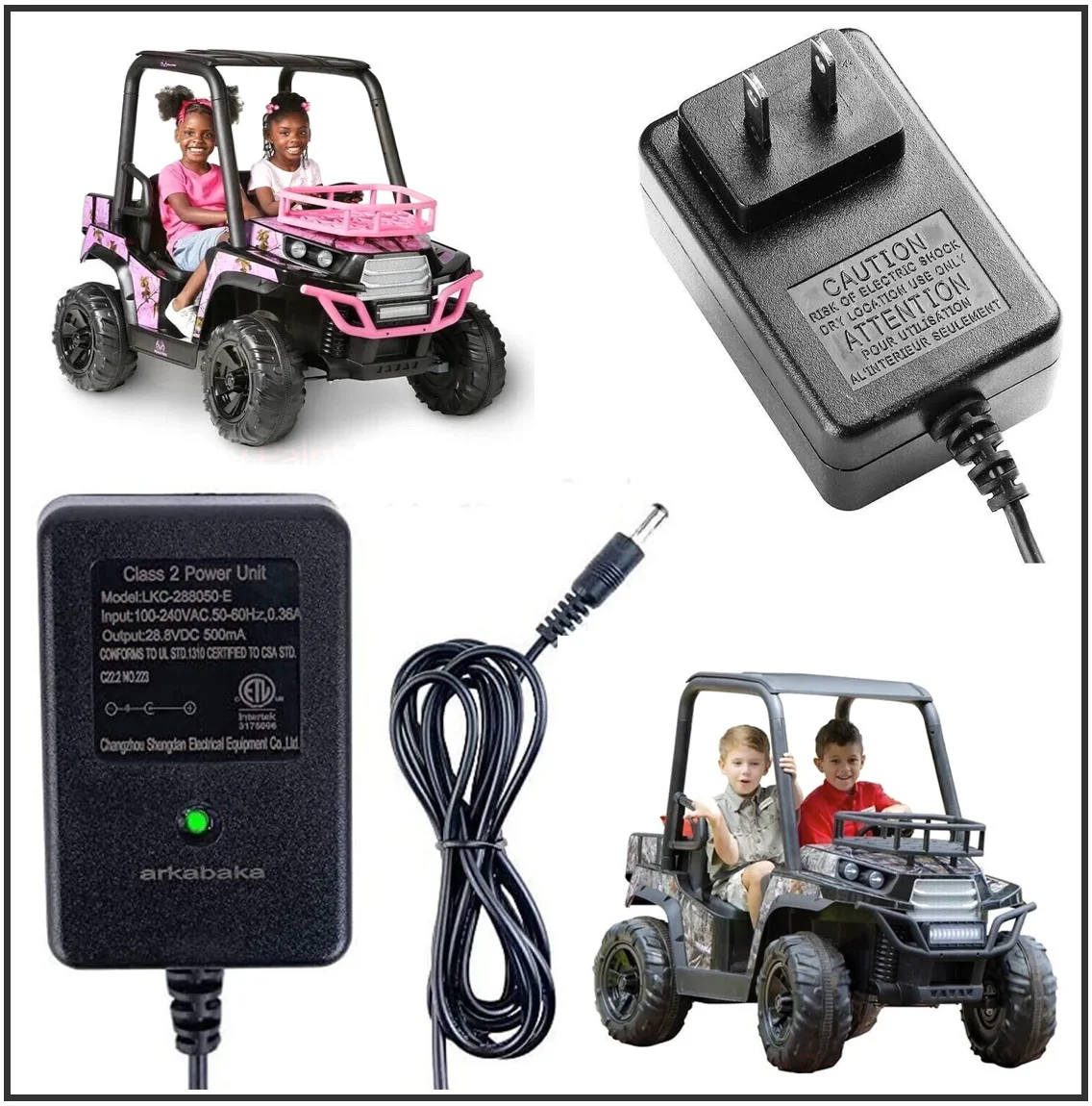 24V AC Power Adapter for Dynacraft Real Tree UTV Ride-On 4x4 Buggy