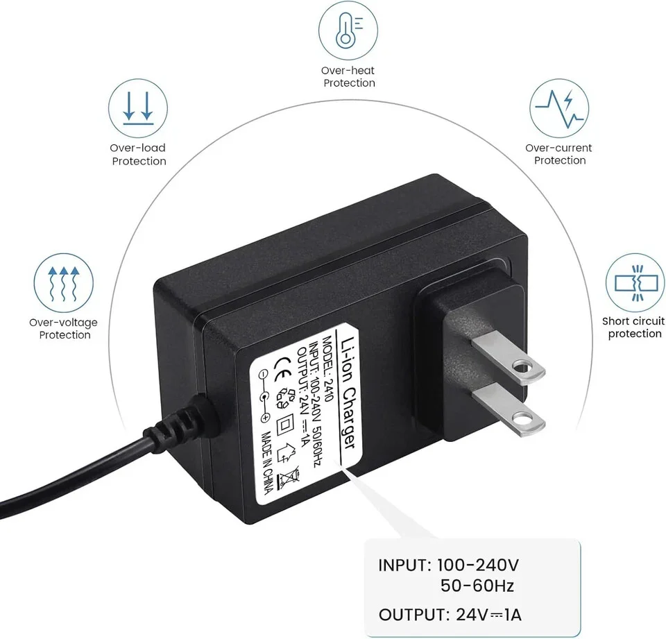24V Battery Charger and Power Adapter for Kids Ride-On Cars, Black - Image 2