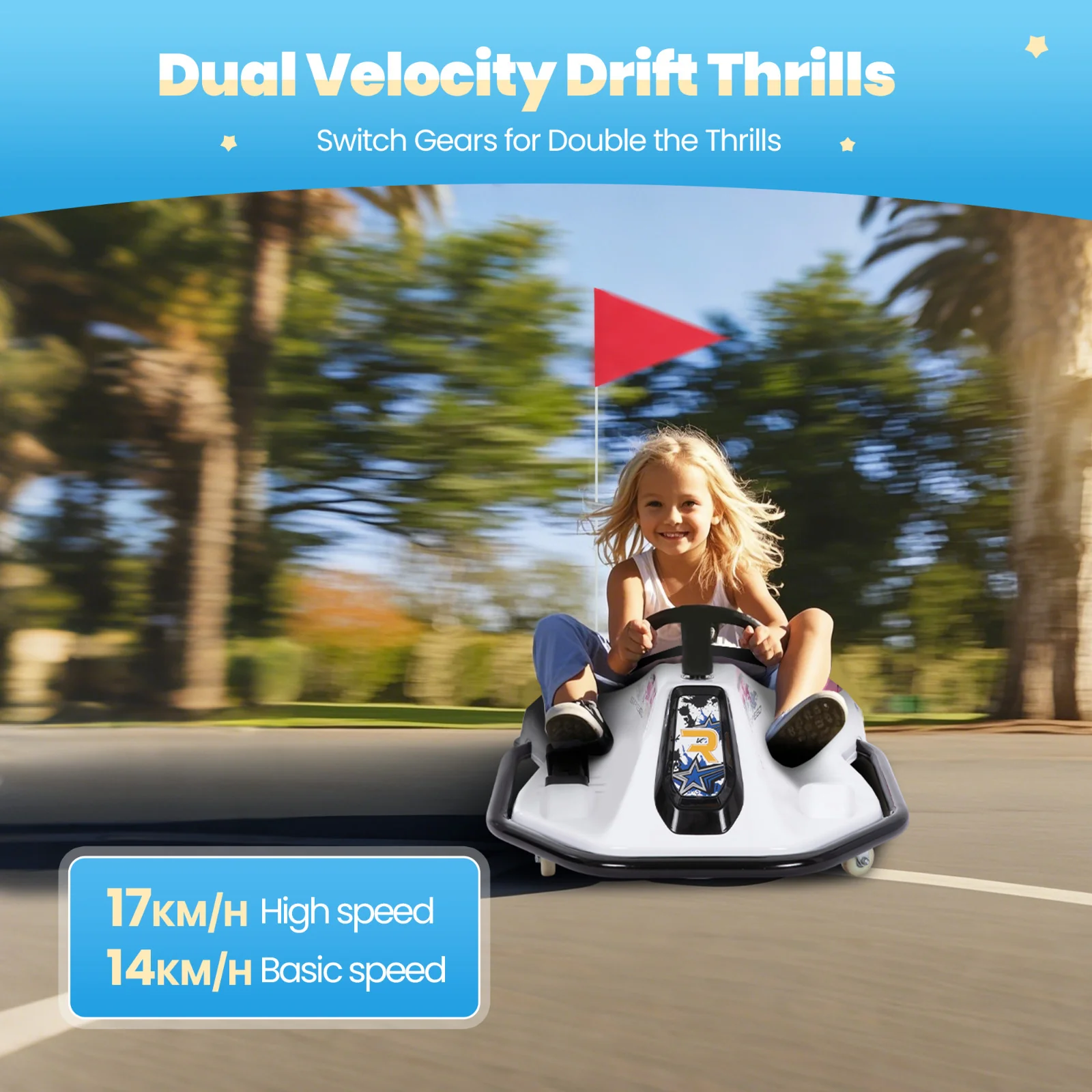 24V Battery Powered Kids Ride-On Drifting Car with 360-Degree Rotation for Boys and Girls in Pink and Red - Image 6