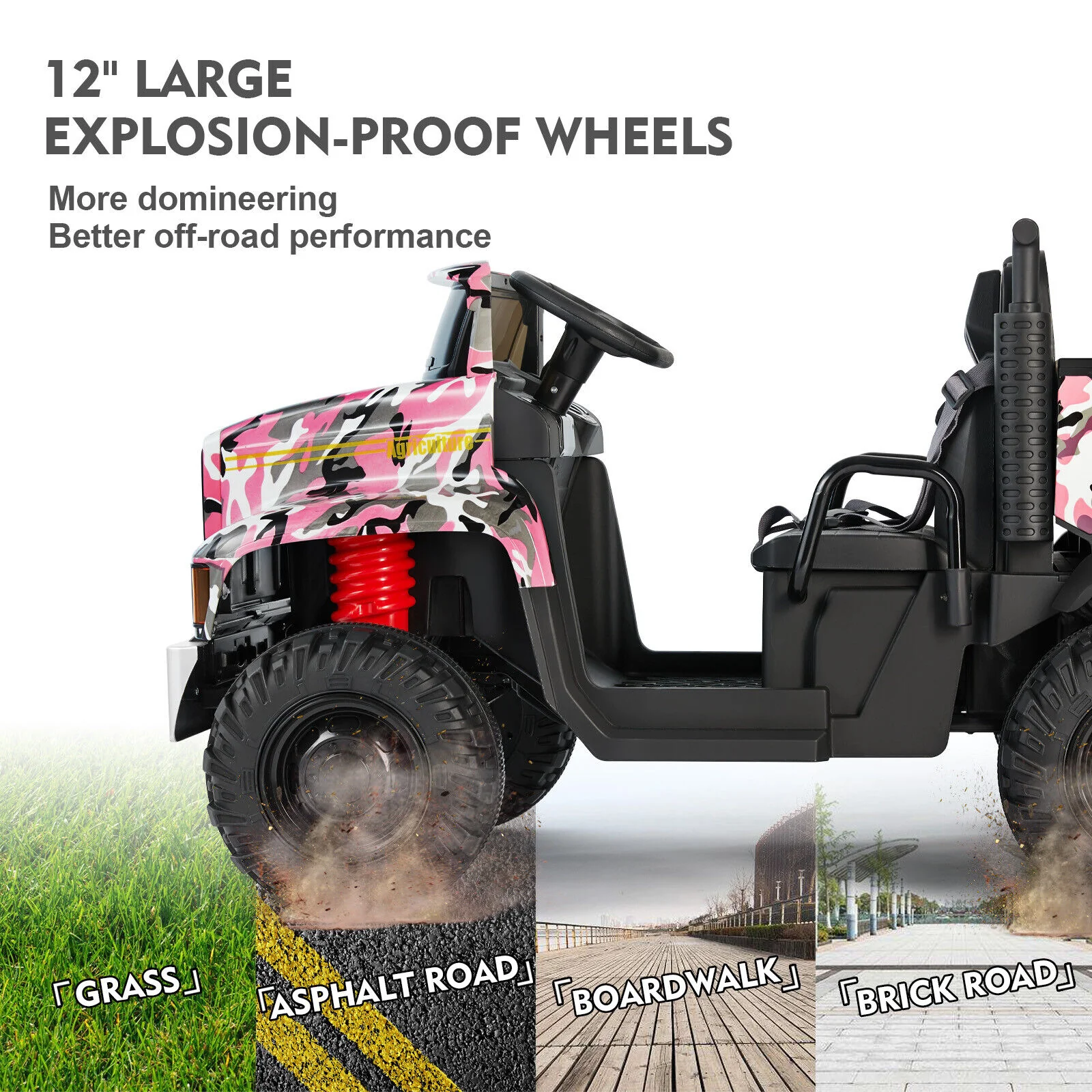 24V Battery-Powered Kids Ride On Truck with 3 Speeds and Remote Control - Camo Pink - Image 9