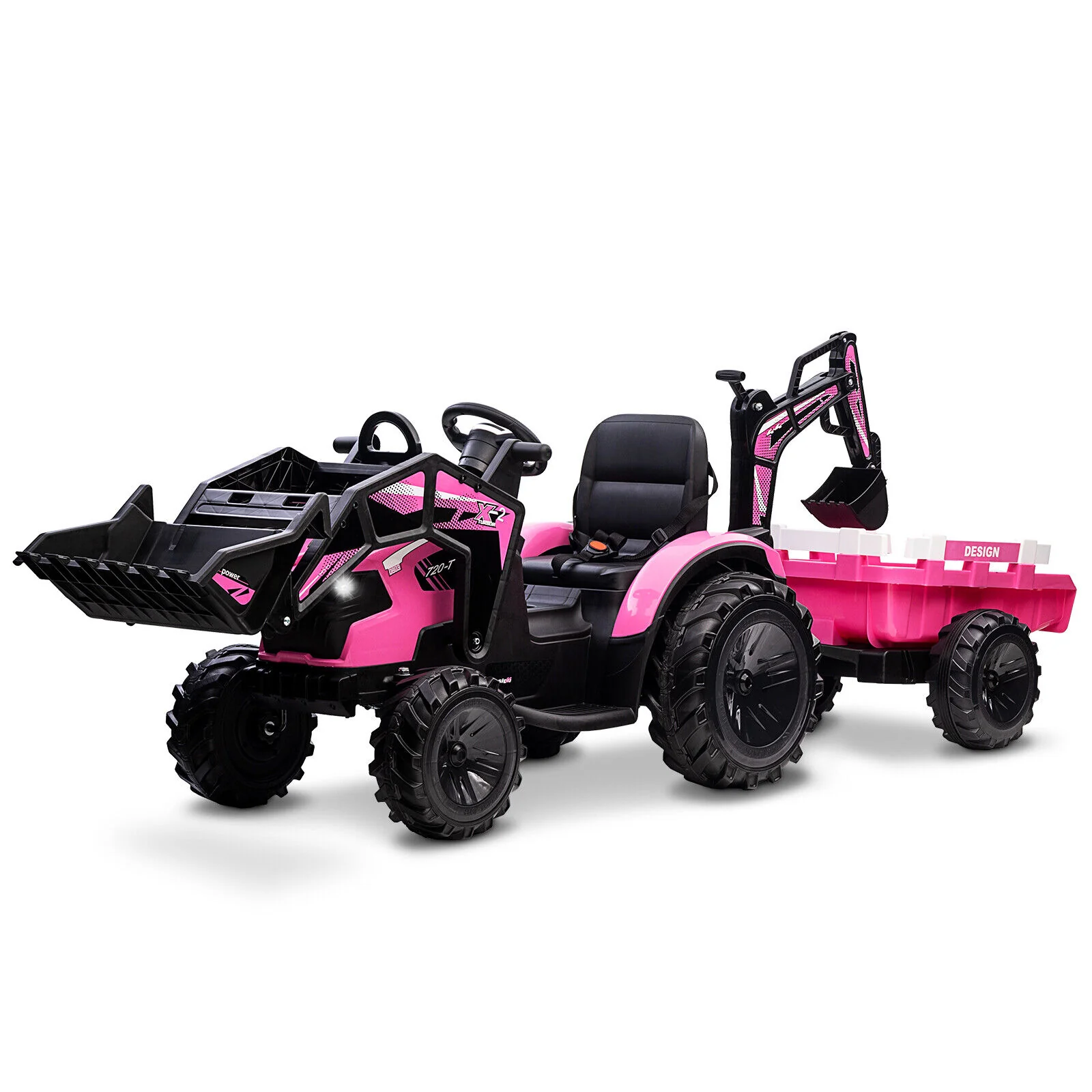 24V Battery-Powered Tractor with Trailer Loader & Digger Remote-Control Ride-on Vehicle - Image 8