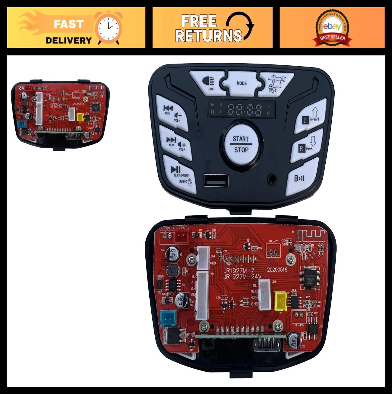 24V Black Kids' Electric Ride-On Car with Central Control, Music, and Forward/Reverse Functionality
