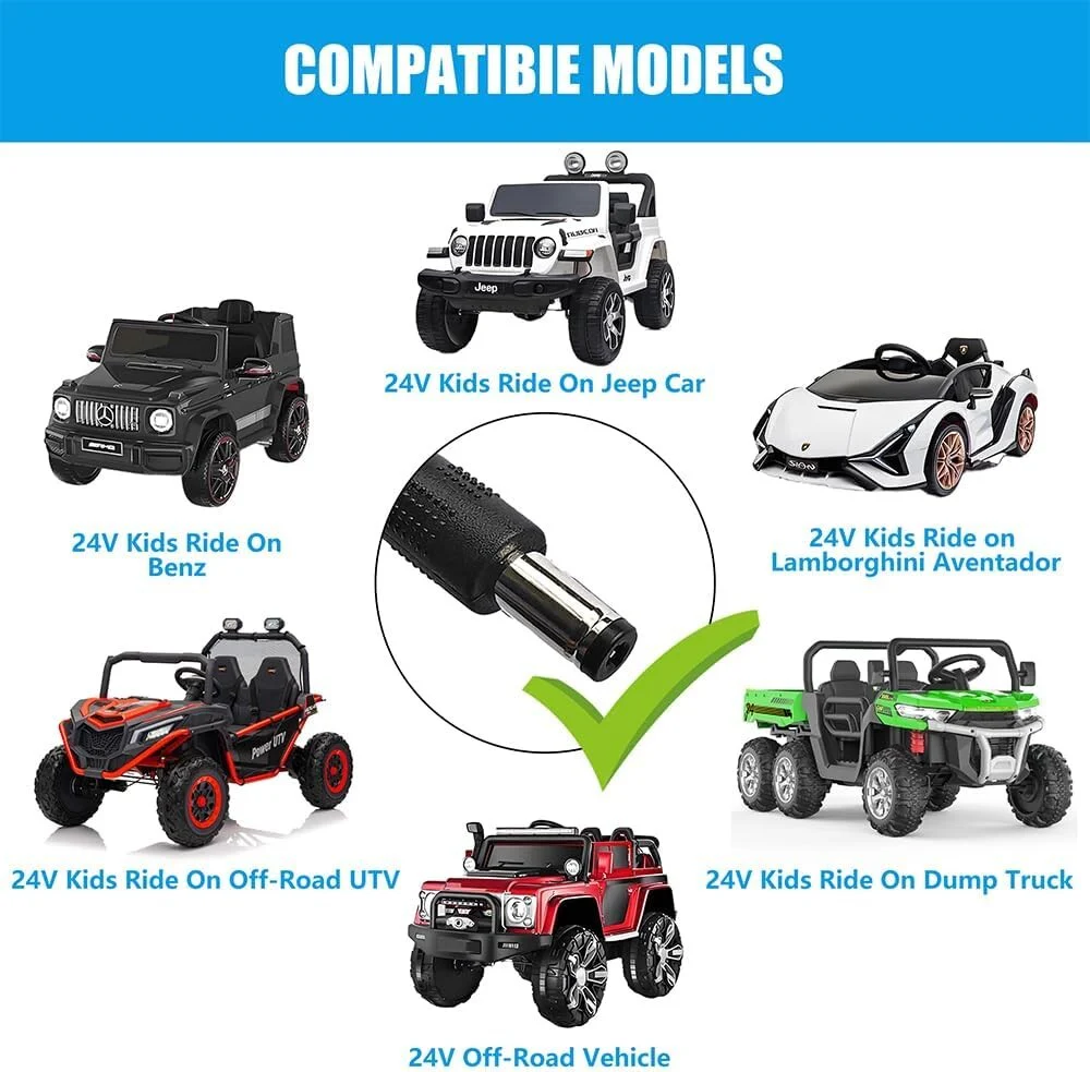 24V Kids Ride-On Car Battery Charger with Charging Indicator - Image 6
