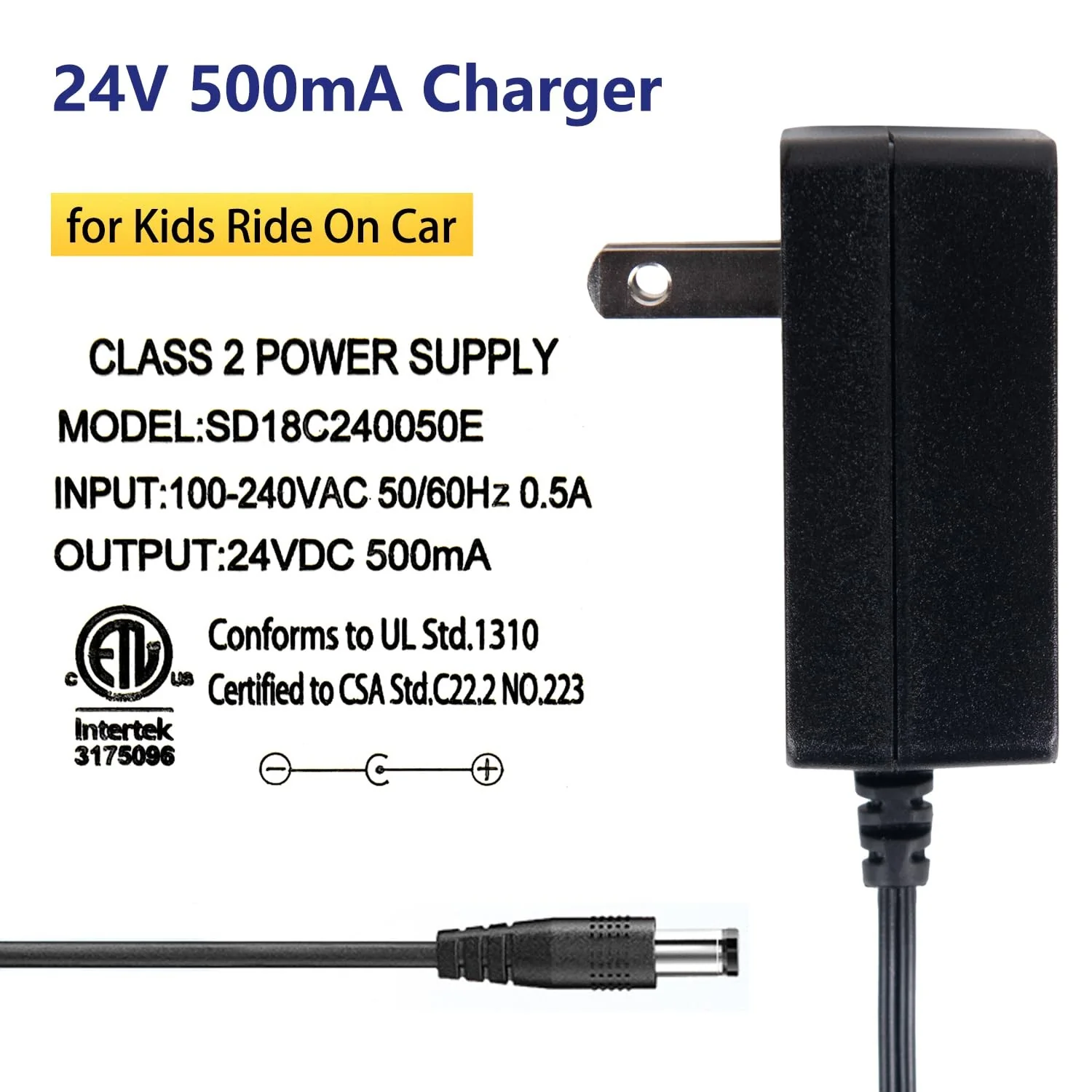 24V Battery Charger for Kids Ride-On Car with LED Light - Black - Image 5