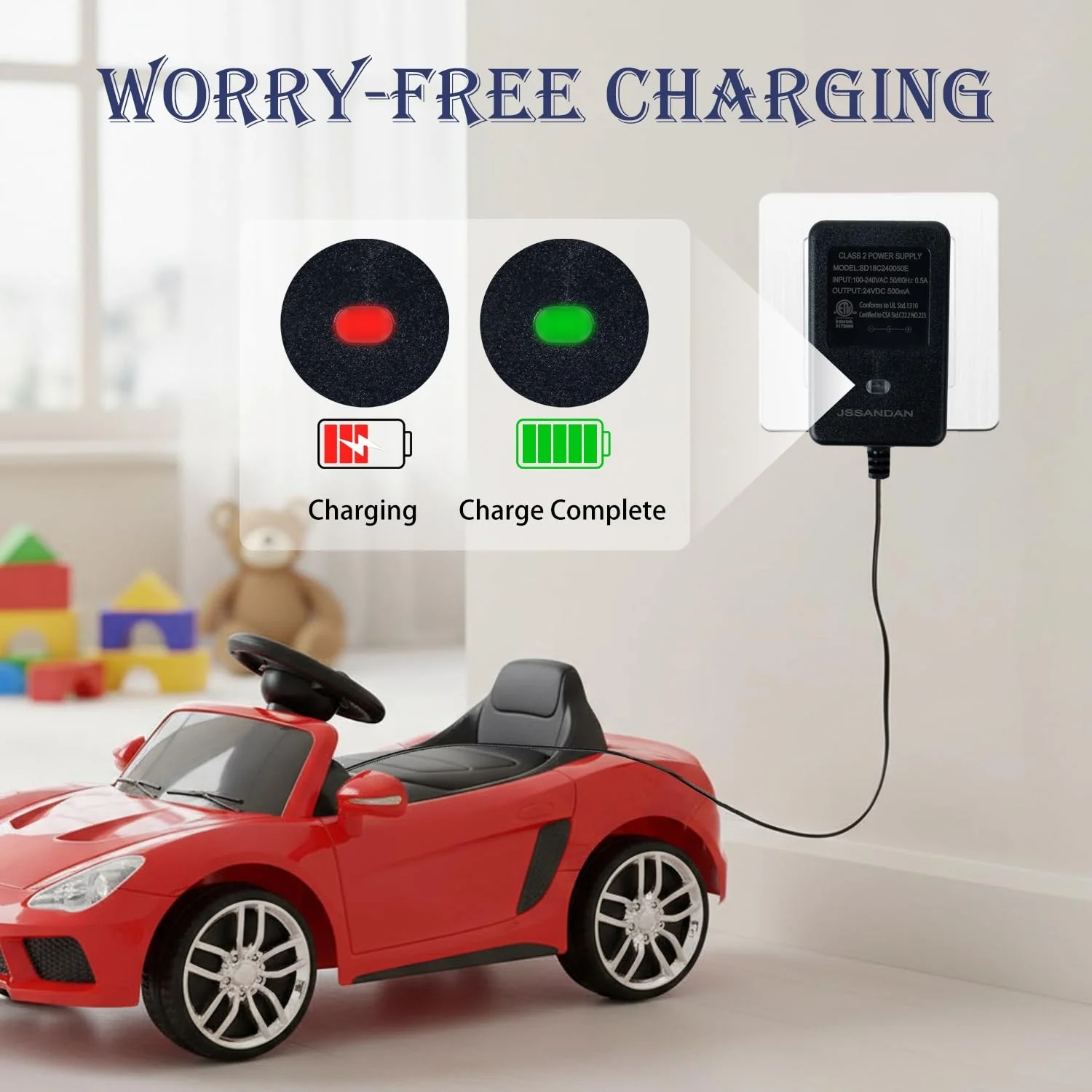 24V Black Charger for Ride-On Car Batteries - Image 3