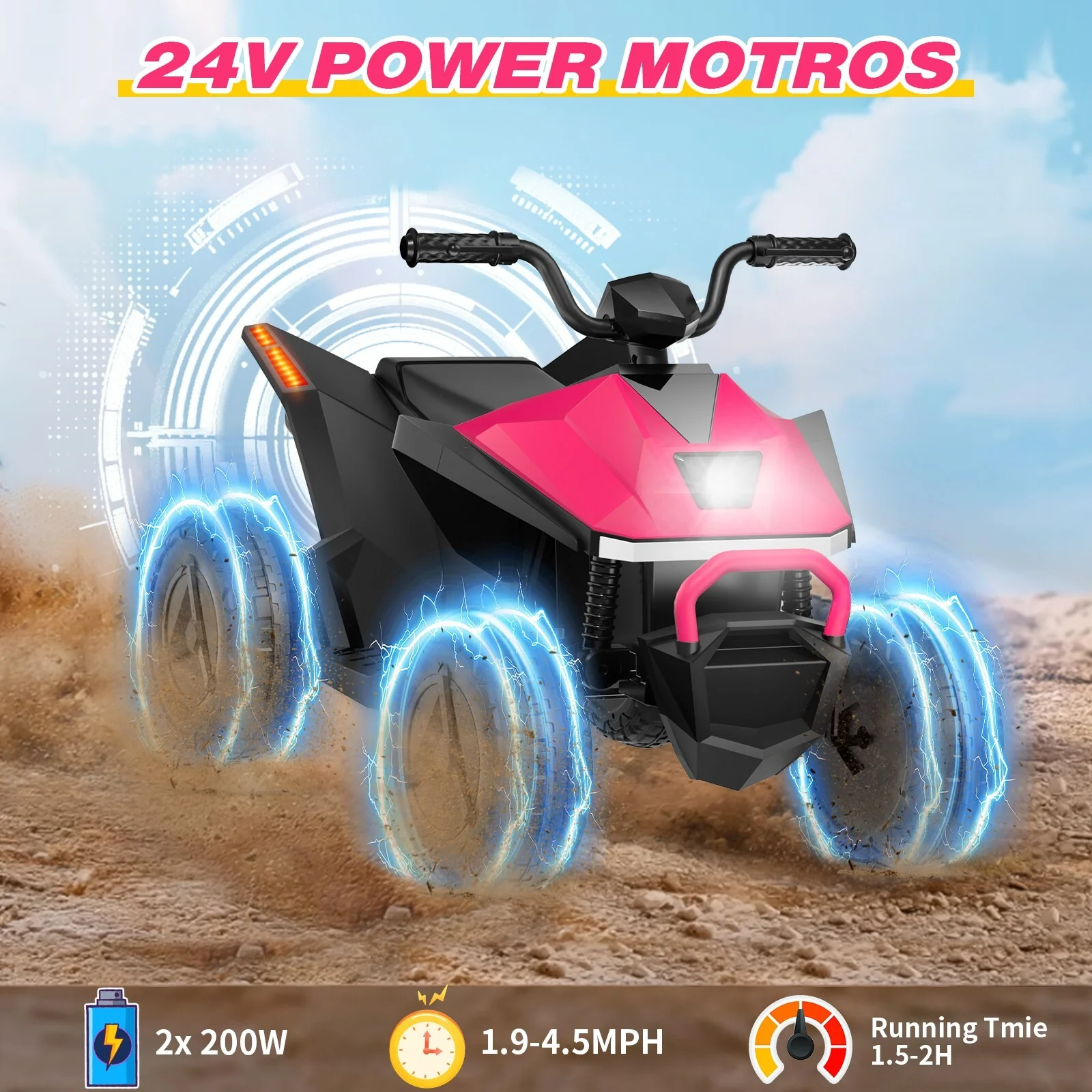 24V Children's Beach Toy Car ATV with 4 Spring Suspensions, Music, and LED Lights - Image 5