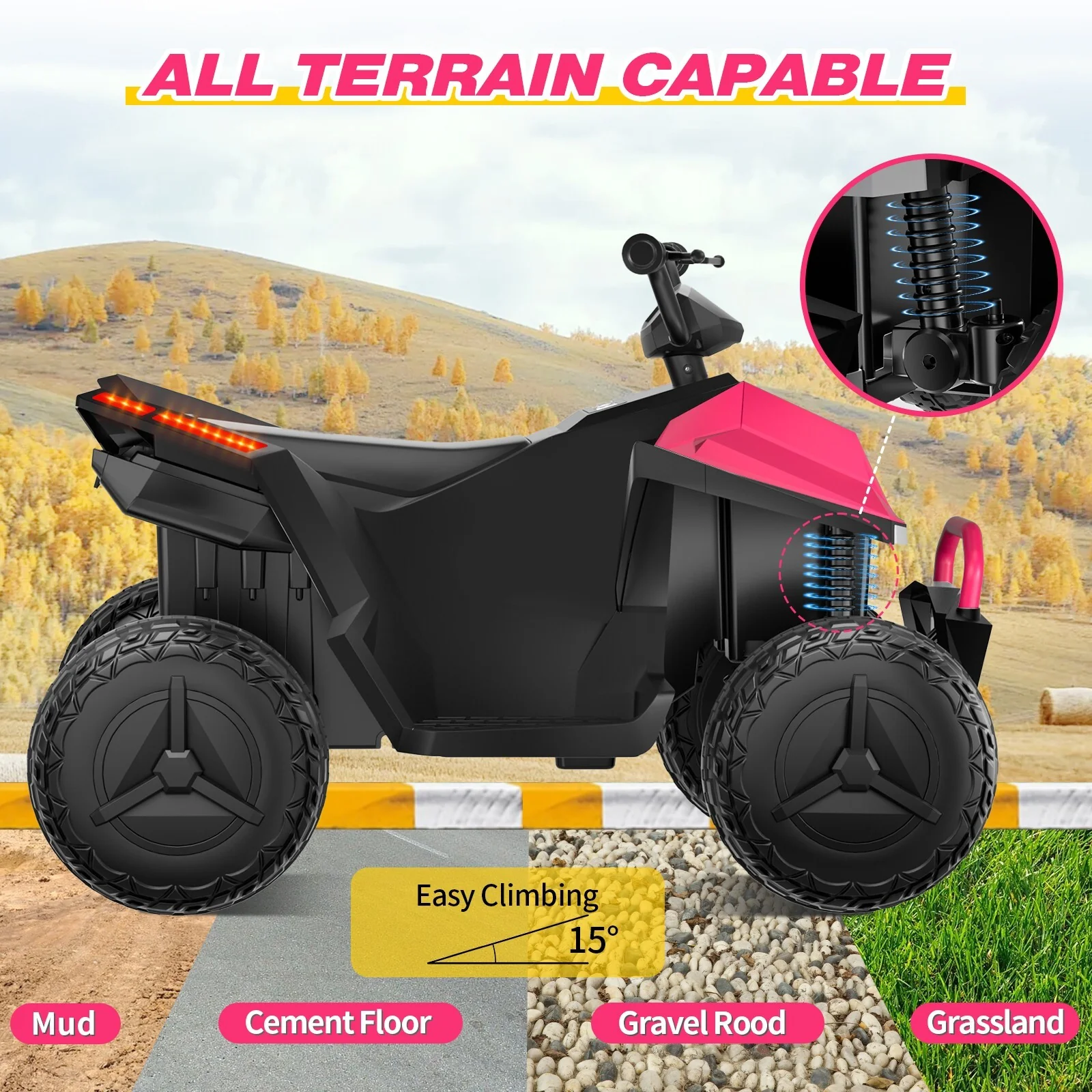 24V Children's Beach Toy Car ATV with 4 Spring Suspensions, Music, and LED Lights - Image 7