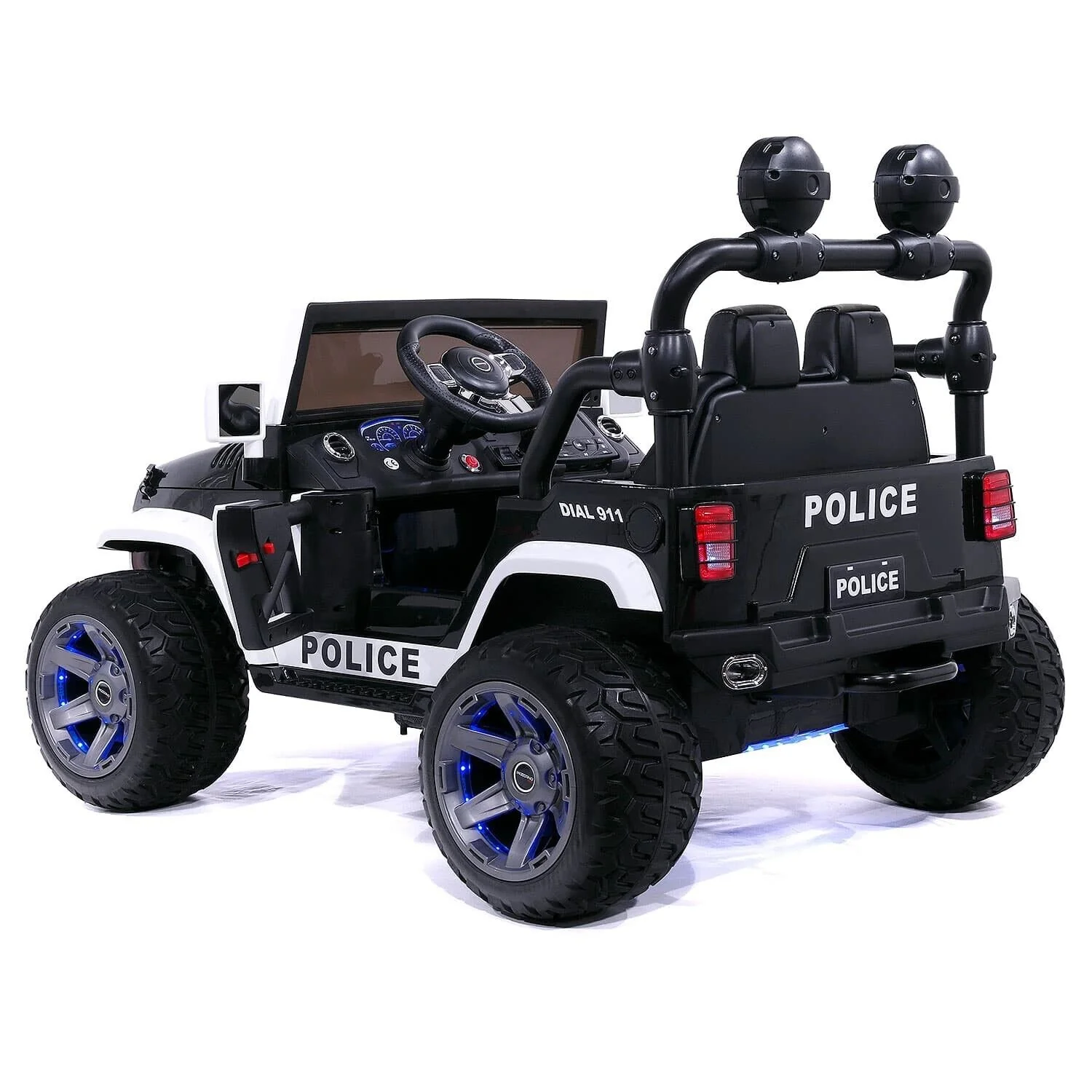24V Dual Seater Children's Electric Police Vehicle, Off-Road Truck Jeep, 2 High-Powered Engines, Pneumatic Wheels, Remote Control Operation - Image 6