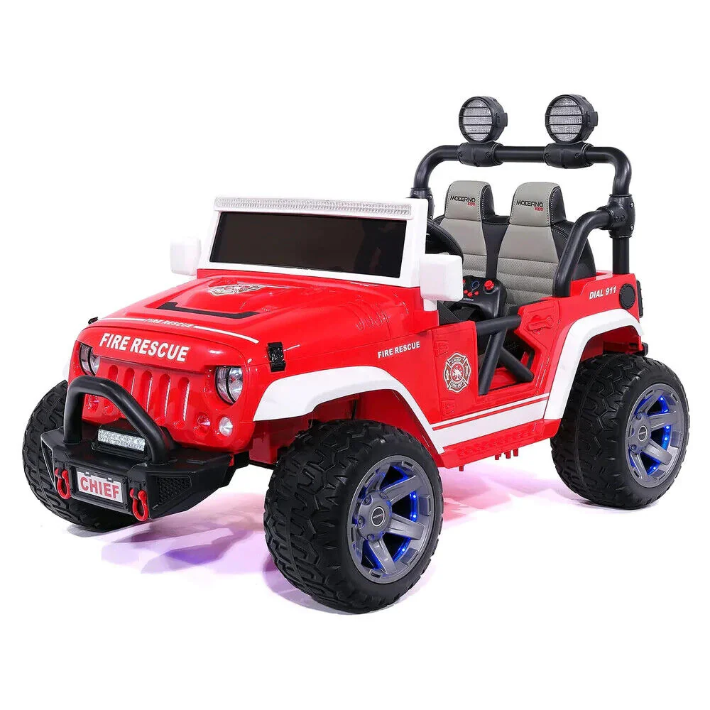 24V Dual-Seater Children's Ride-On Fire Truck Jeep, 2 Strong Motors, Rubber Wheels + Remote Control - Image 3