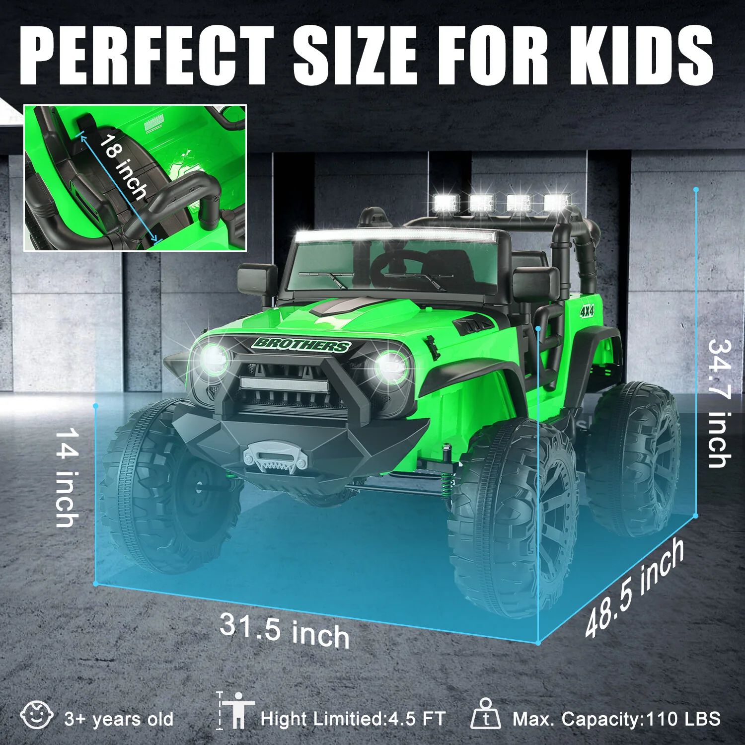 24V Electric Battery-Powered Kids Ride-On Truck Toy with LED Lights and MP3 Remote Control - Image 3
