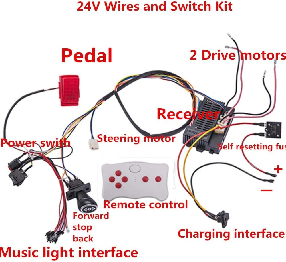 24V Electric DIY Car Wiring and Switch Kit with Remote Control for Kids - Image 2